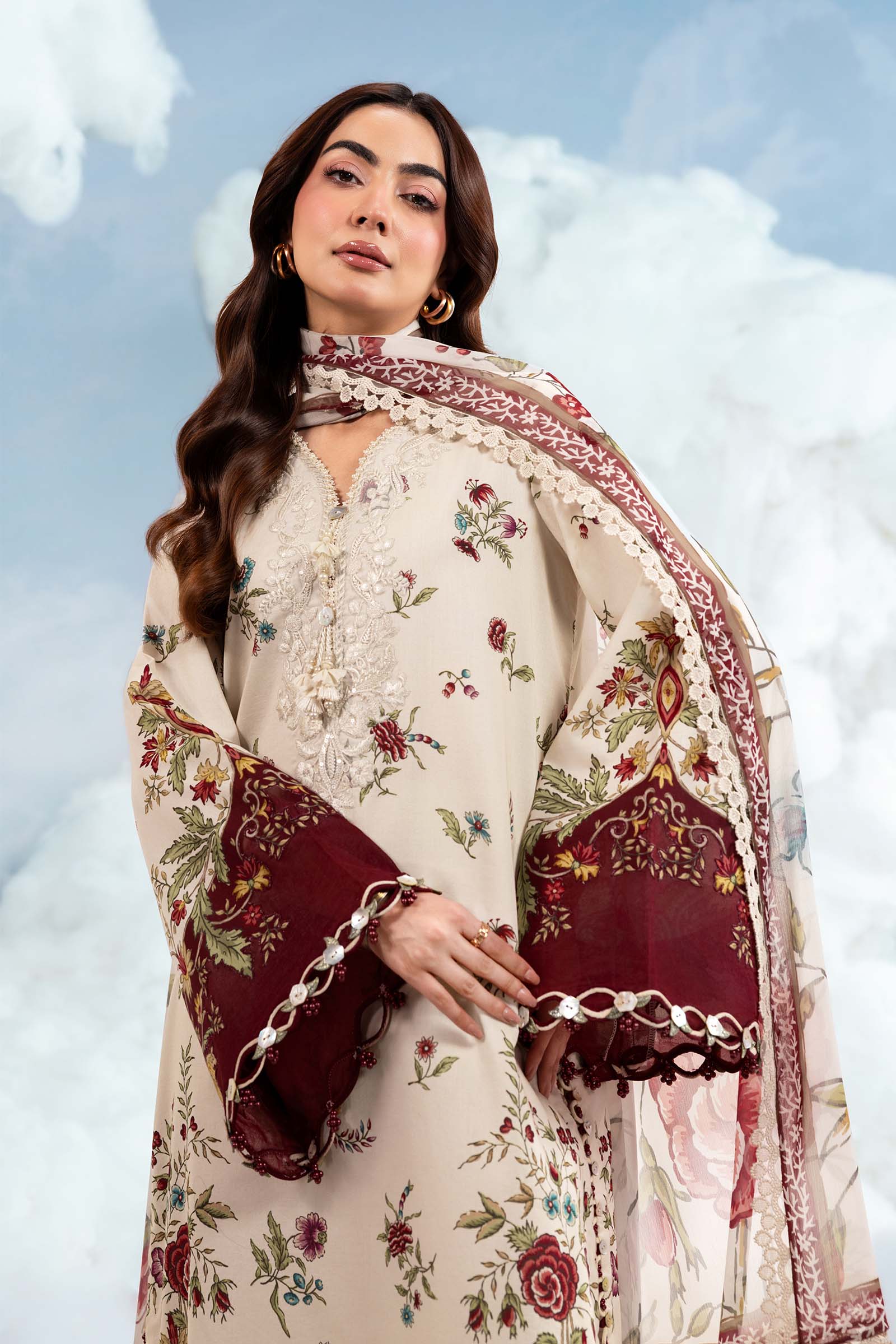 Maria B | M Basics Dreamscape Eid Lawn | MB-CUSV14-01A - Luxury Dress - available at Maria Faisal in UK and USA.