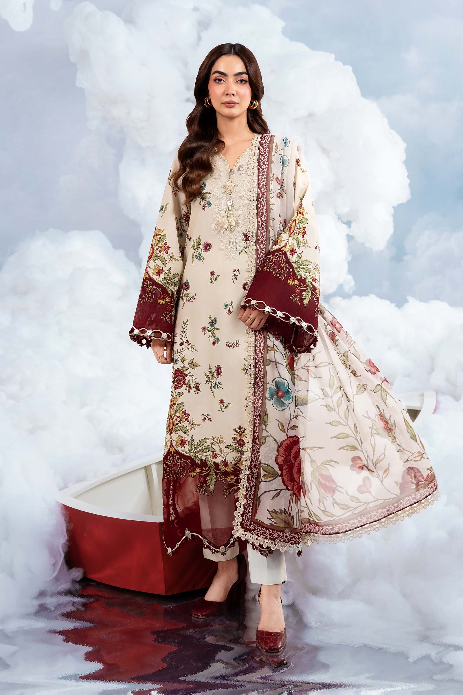 Maria B | M Basics Dreamscape Eid Lawn | MB-CUSV14-01A - Luxury Dress - available at Maria Faisal in UK and USA.