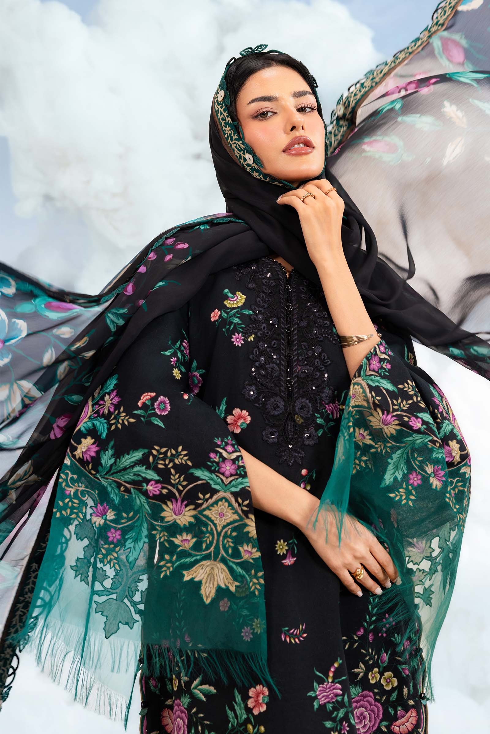 Maria B | M Basics Dreamscape Eid Lawn | MB-CUSV14-01B - Luxury Dress - available at Maria Faisal in UK and USA.