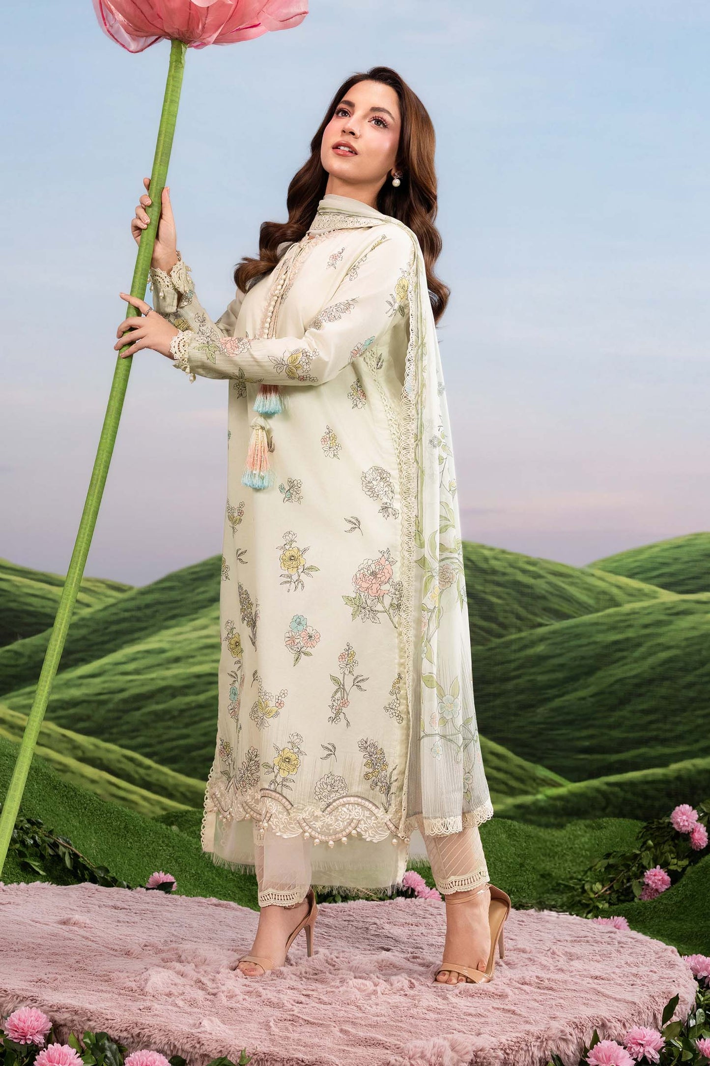 Maria B | M Basics Dreamscape Eid Lawn | MB-CUSV14-02A - Luxury Dress - available at Maria Faisal in UK and USA.