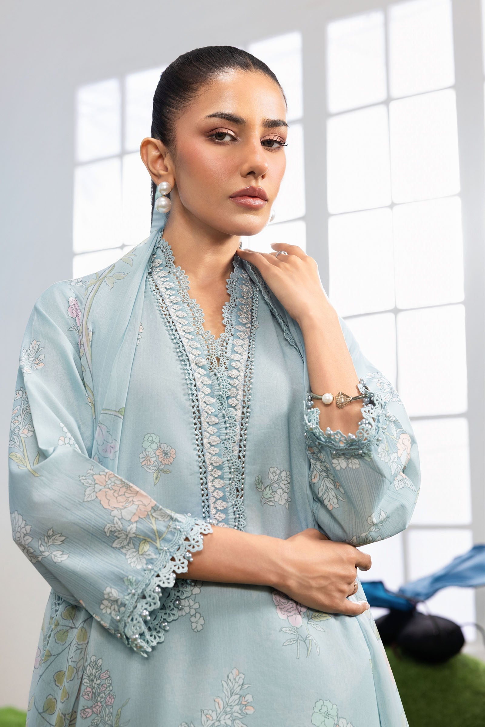 Maria B | M Basics Dreamscape Eid Lawn | MB-CUSV14-02B - Luxury Dress - available at Maria Faisal in UK and USA.