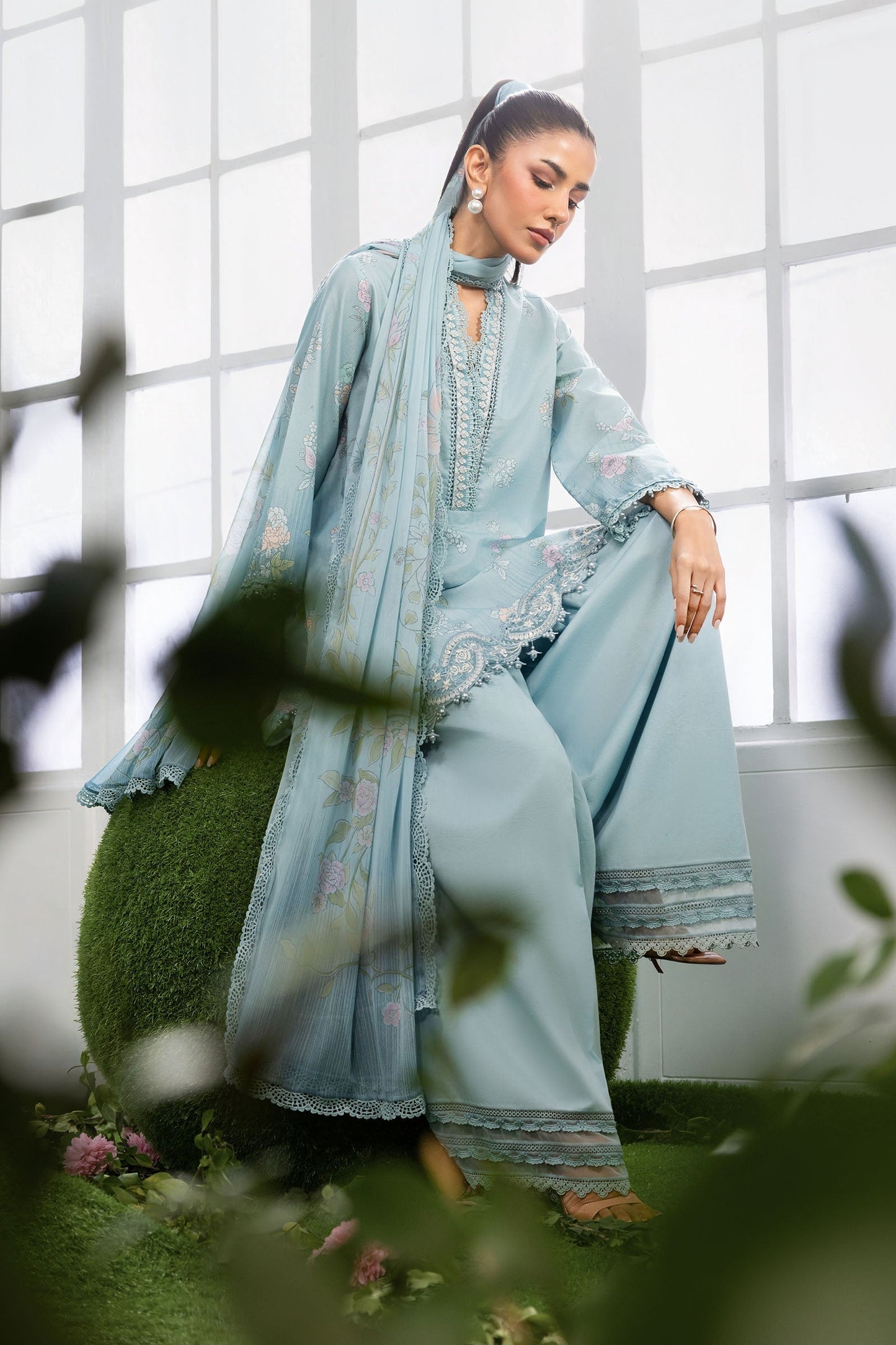 Maria B | M Basics Dreamscape Eid Lawn | MB-CUSV14-02B - Luxury Dress - available at Maria Faisal in UK and USA.