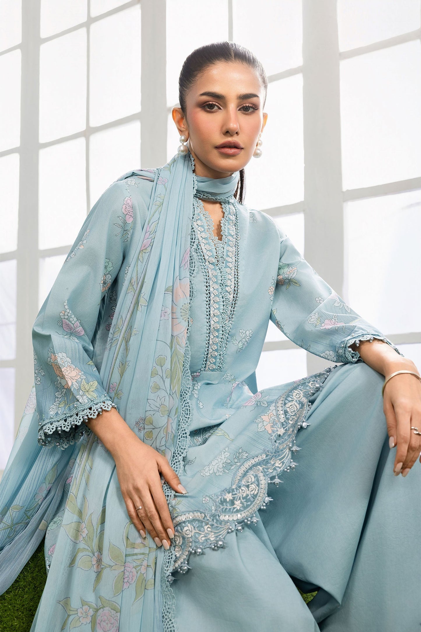 Maria B | M Basics Dreamscape Eid Lawn | MB-CUSV14-02B - Luxury Dress - available at Maria Faisal in UK and USA.