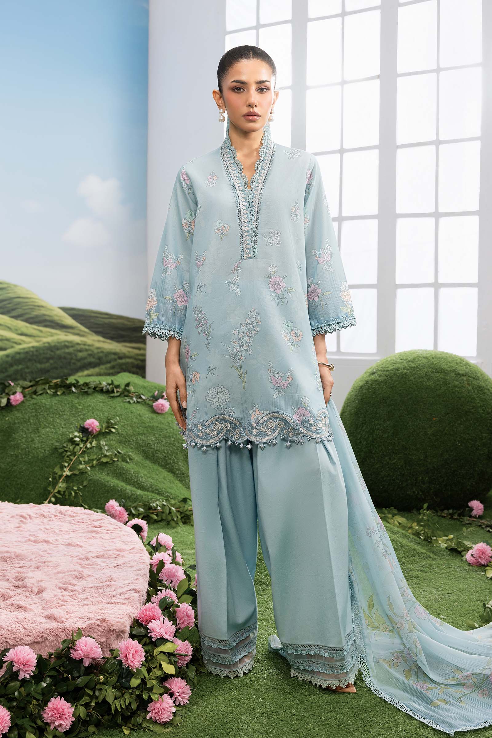 Maria B | M Basics Dreamscape Eid Lawn | MB-CUSV14-02B - Luxury Dress - available at Maria Faisal in UK and USA.