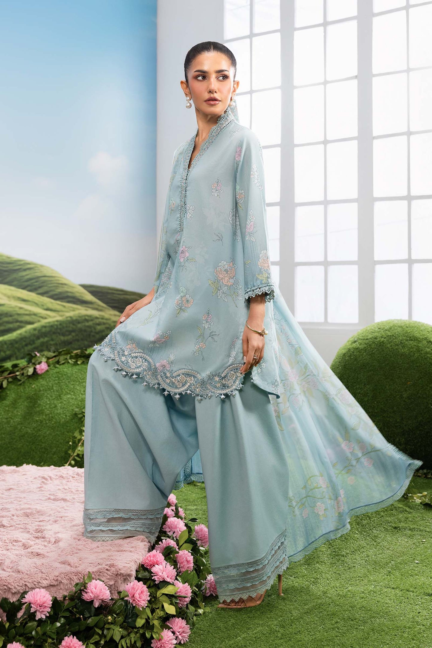 Maria B | M Basics Dreamscape Eid Lawn | MB-CUSV14-02B - Luxury Dress - available at Maria Faisal in UK and USA.
