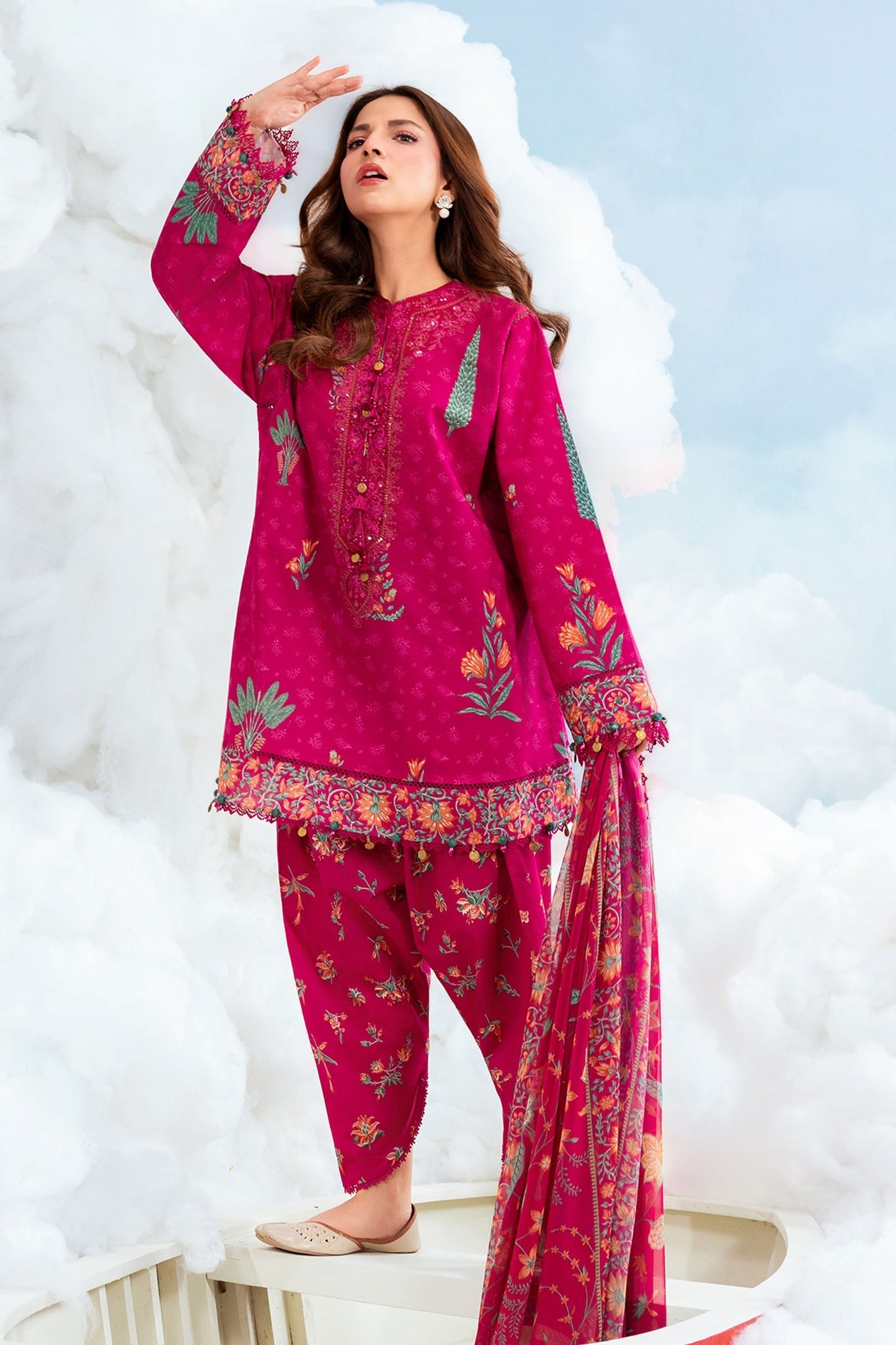 Maria B | M Basics Dreamscape Eid Lawn | MB-CUSV14-03B - Luxury Dress - available at Maria Faisal in UK and USA.