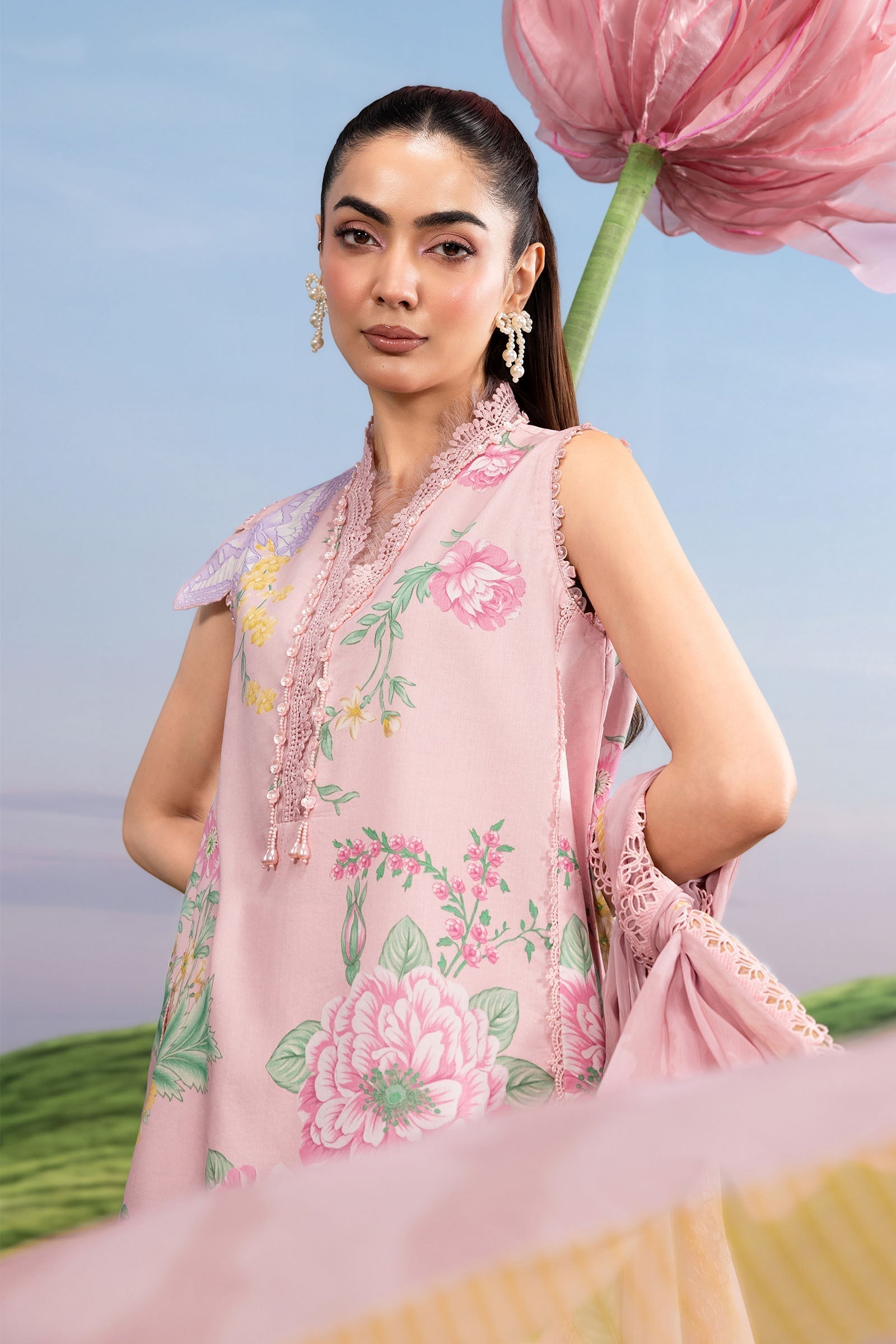 Maria B | M Basics Dreamscape Eid Lawn | MB-CUSV14-04A - Luxury Dress - available at Maria Faisal in UK and USA.