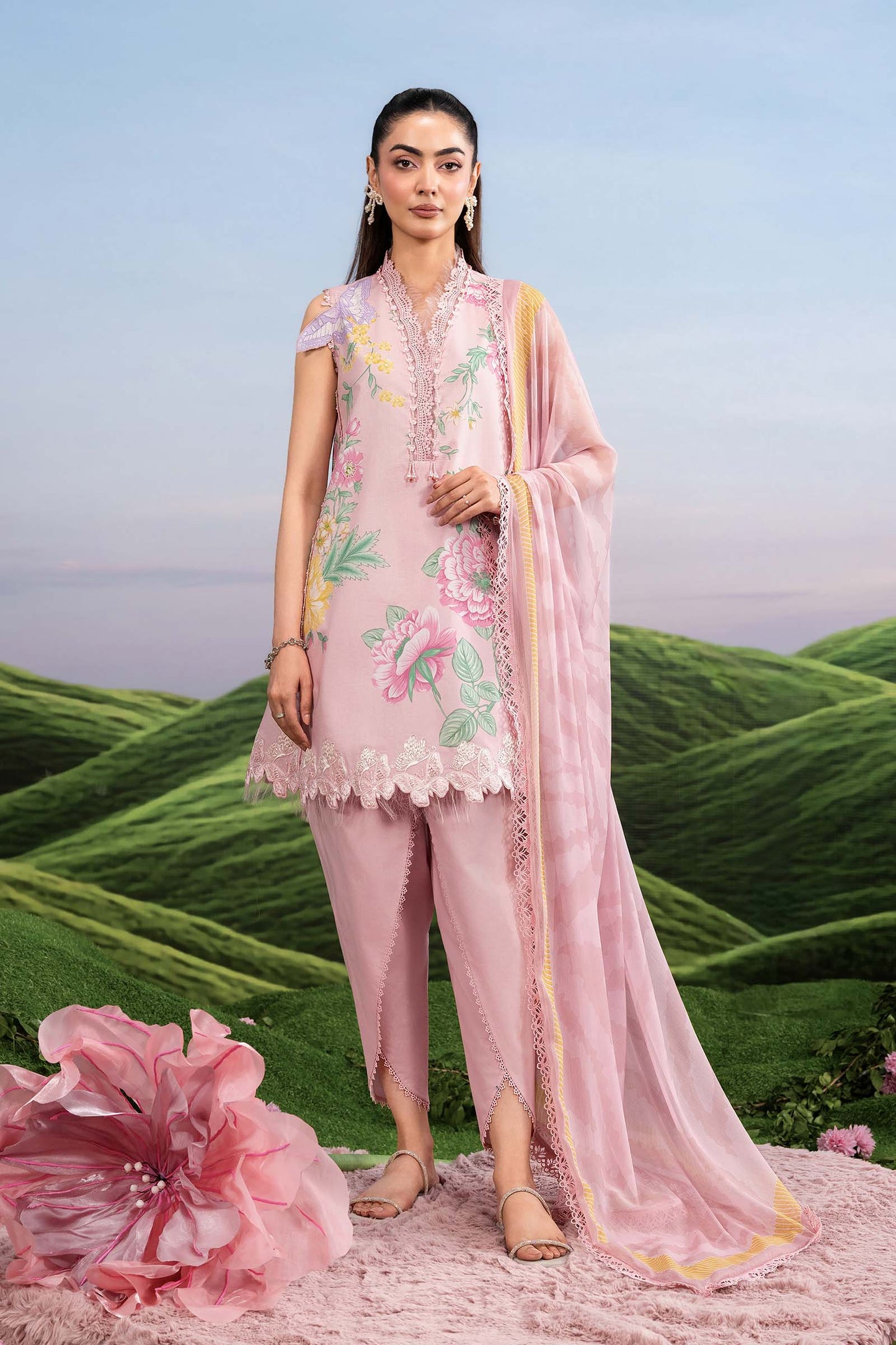 Maria B | M Basics Dreamscape Eid Lawn | MB-CUSV14-04A - Luxury Dress - available at Maria Faisal in UK and USA.