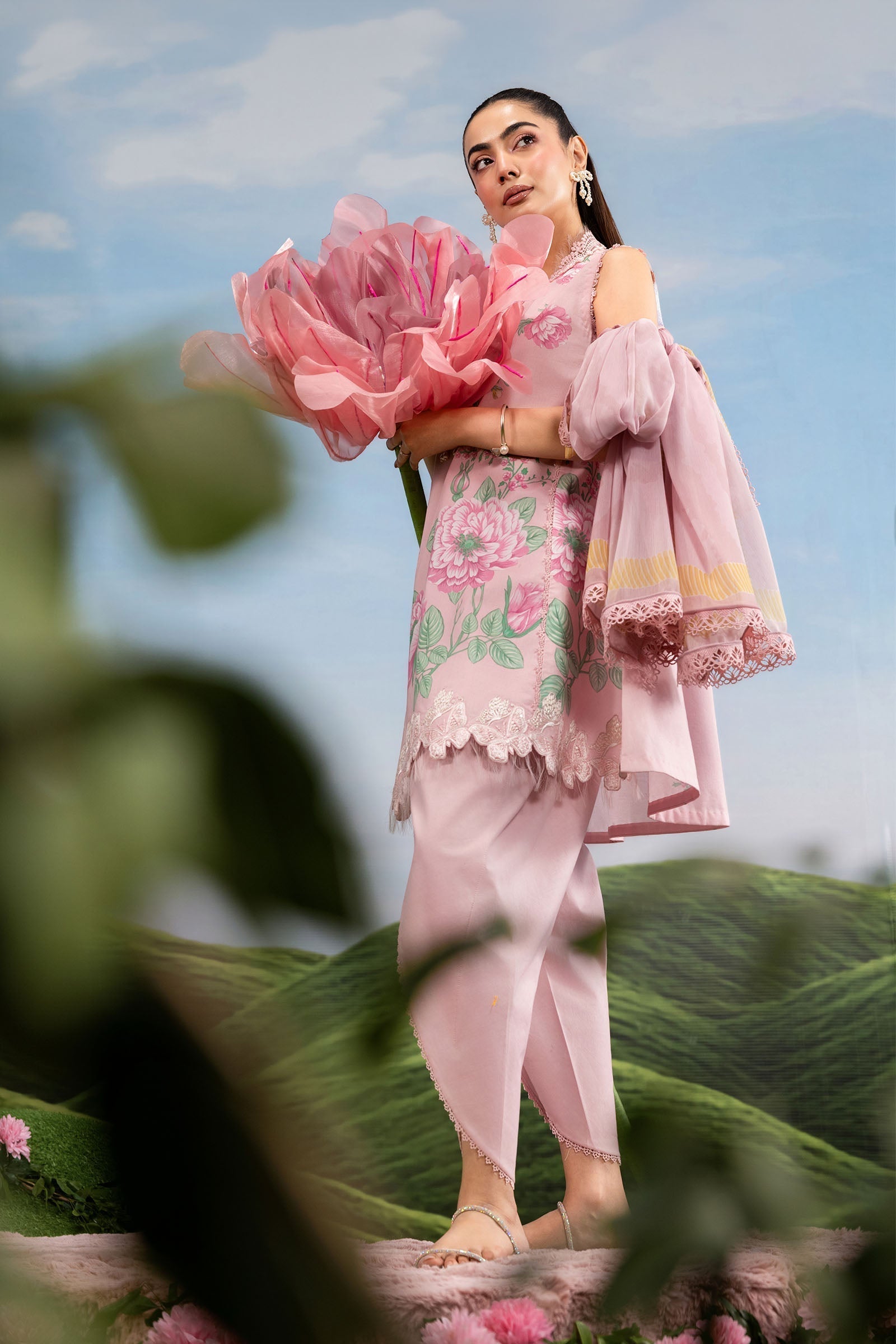 Maria B | M Basics Dreamscape Eid Lawn | MB-CUSV14-04A - Luxury Dress - available at Maria Faisal in UK and USA.