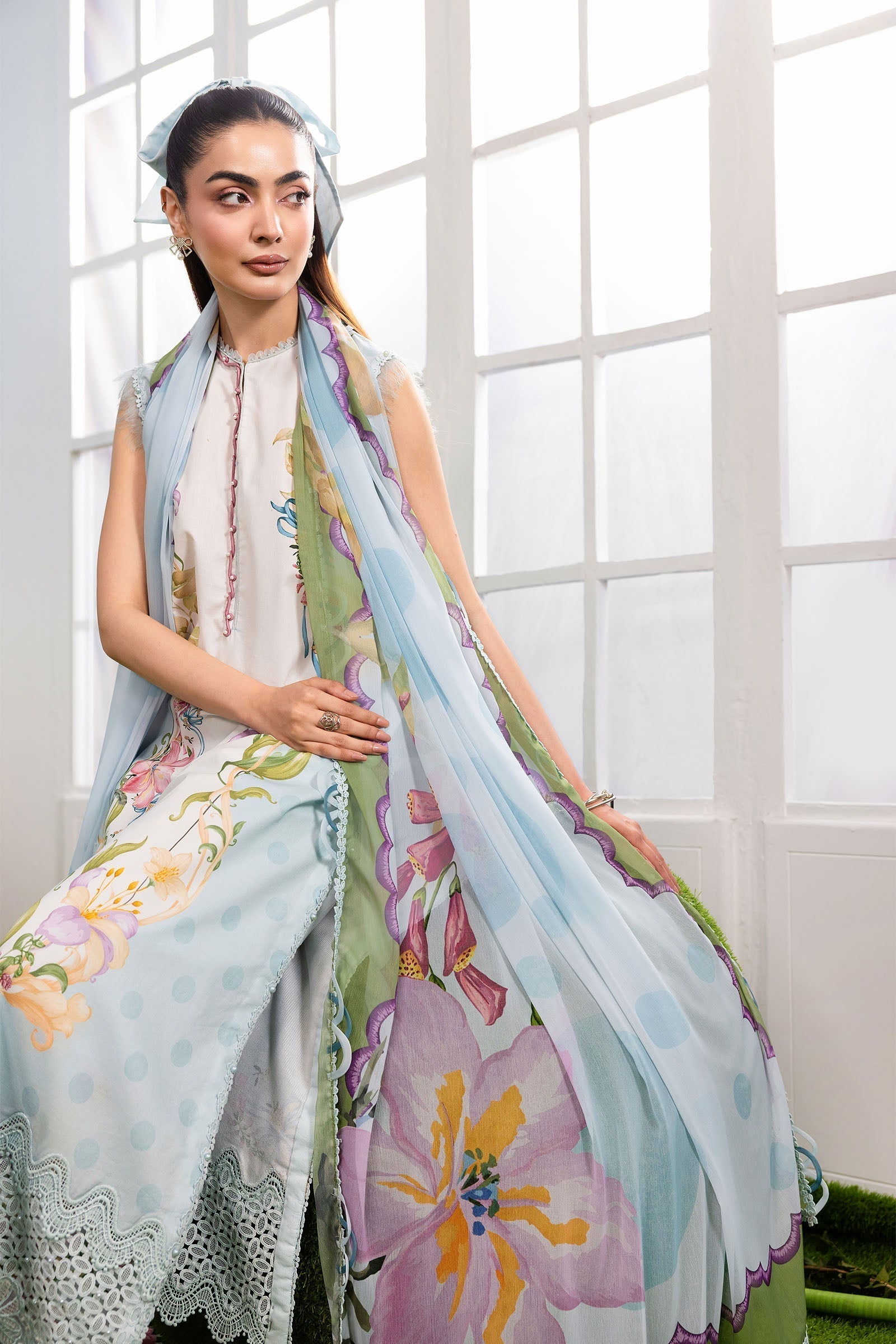 Maria B | M Basics Dreamscape Eid Lawn | MB-CUSV14-06A - Luxury Dress - available at Maria Faisal in UK and USA.