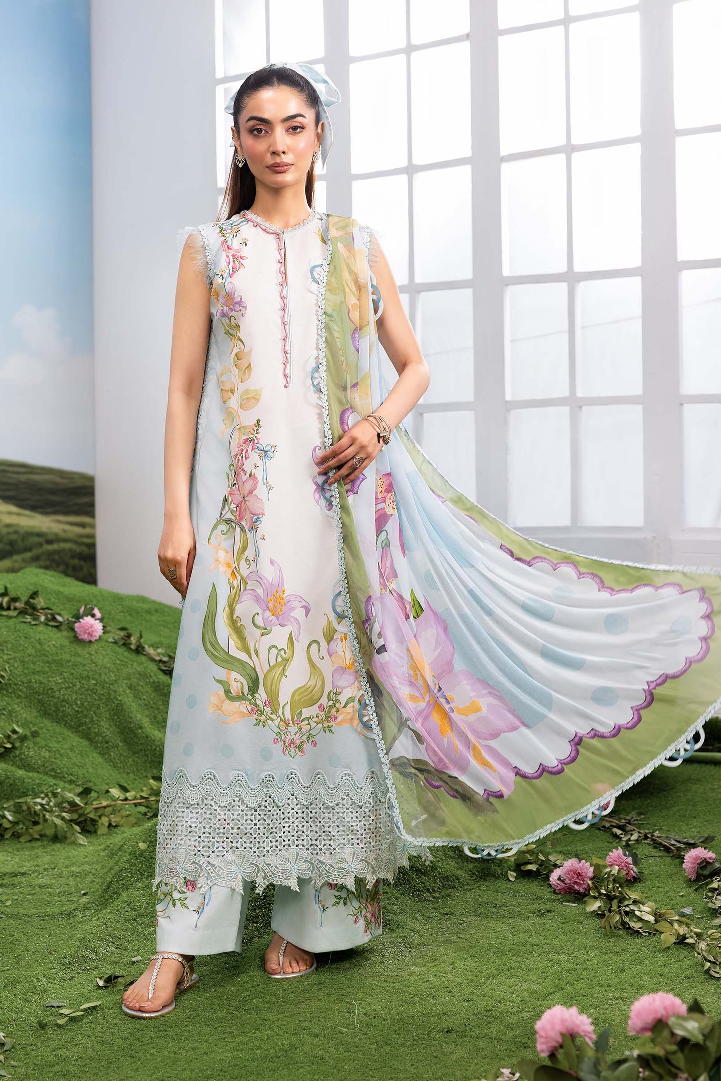 Maria B | M Basics Dreamscape Eid Lawn | MB-CUSV14-06A - Luxury Dress - available at Maria Faisal in UK and USA.