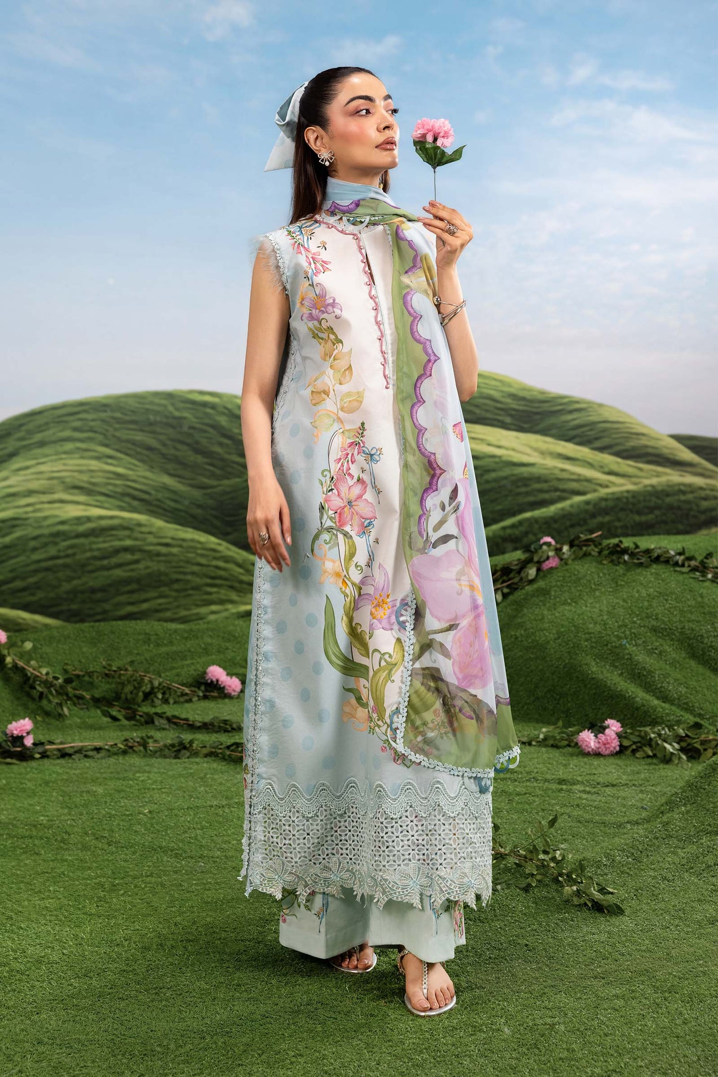 Maria B | M Basics Dreamscape Eid Lawn | MB-CUSV14-06A - Luxury Dress - available at Maria Faisal in UK and USA.