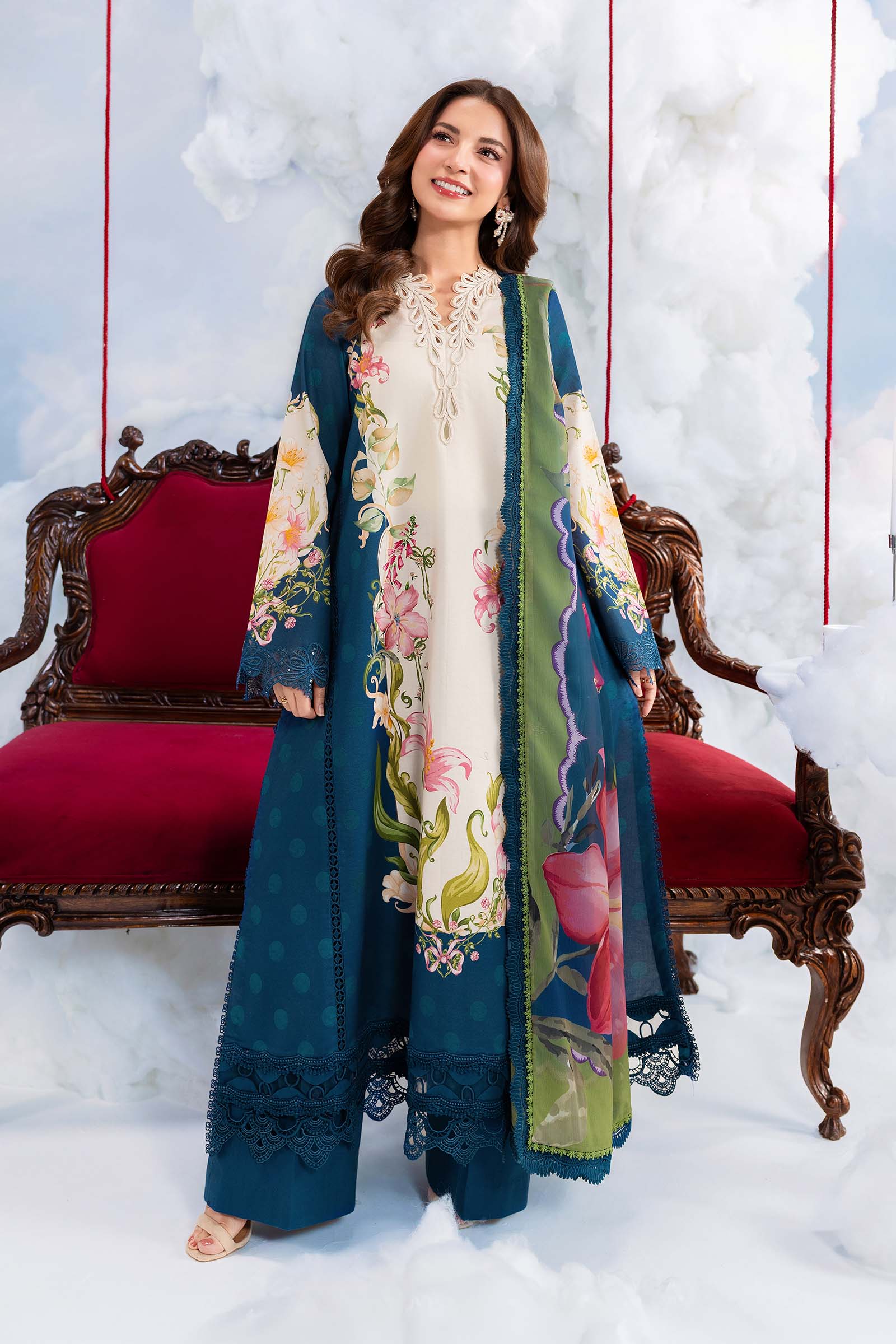 Maria B | M Basics Dreamscape Eid Lawn | MB-CUSV14-05B - Luxury Dress - available at Maria Faisal in UK and USA.