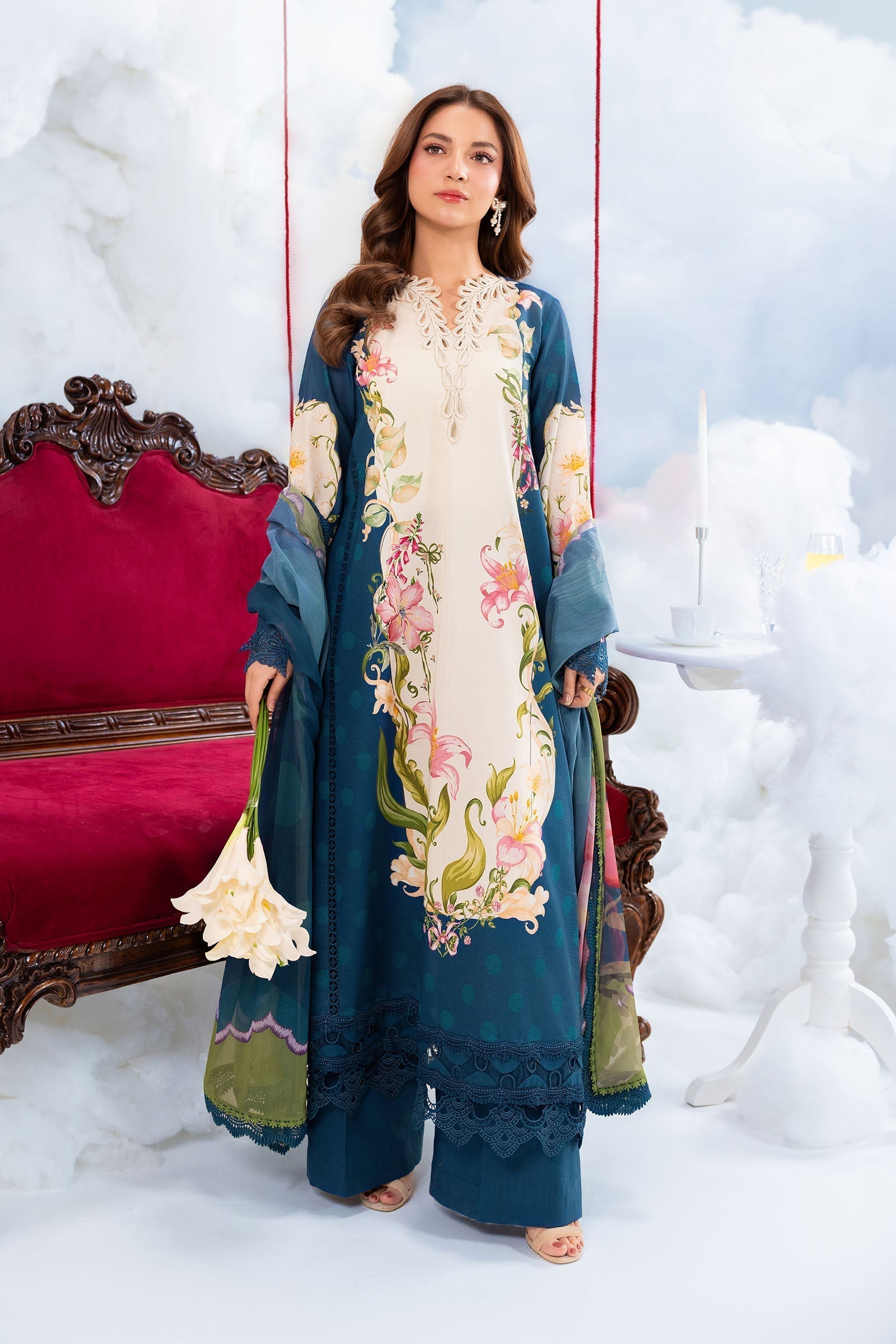 Maria B | M Basics Dreamscape Eid Lawn | MB-CUSV14-05B - Luxury Dress - available at Maria Faisal in UK and USA.