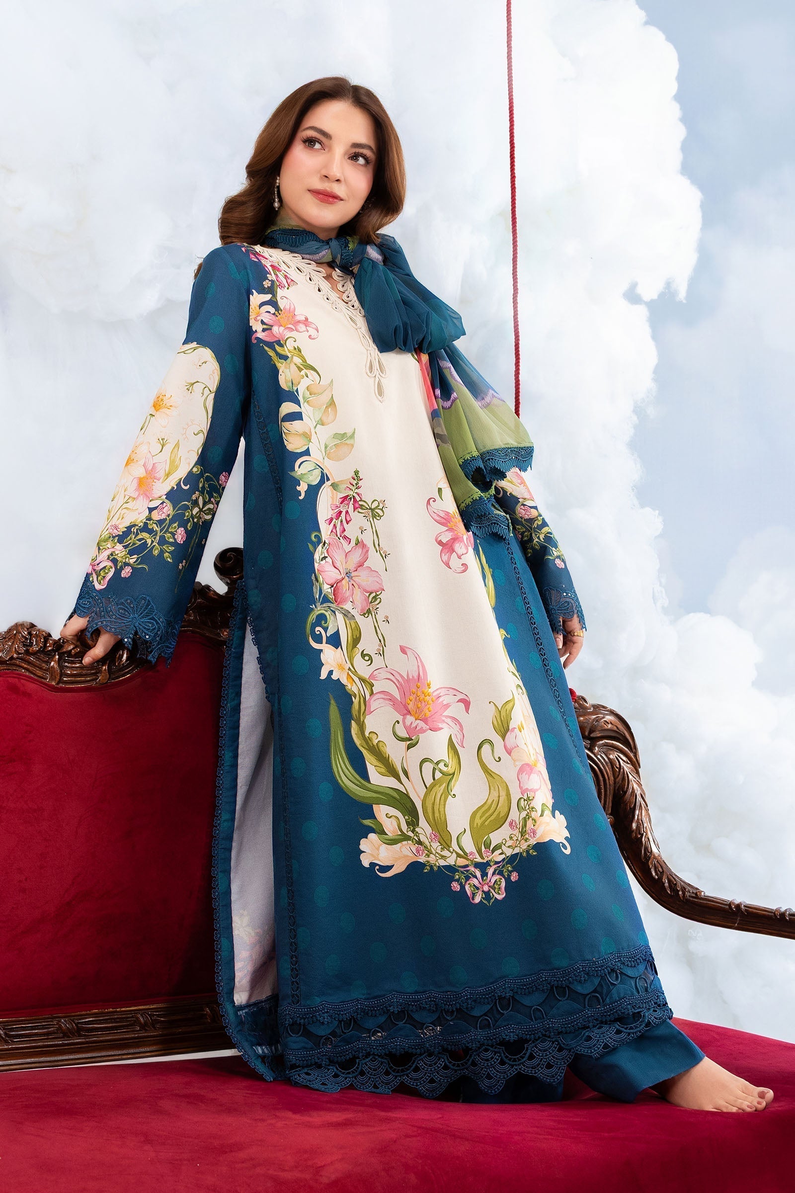 Maria B | M Basics Dreamscape Eid Lawn | MB-CUSV14-05B - Luxury Dress - available at Maria Faisal in UK and USA.
