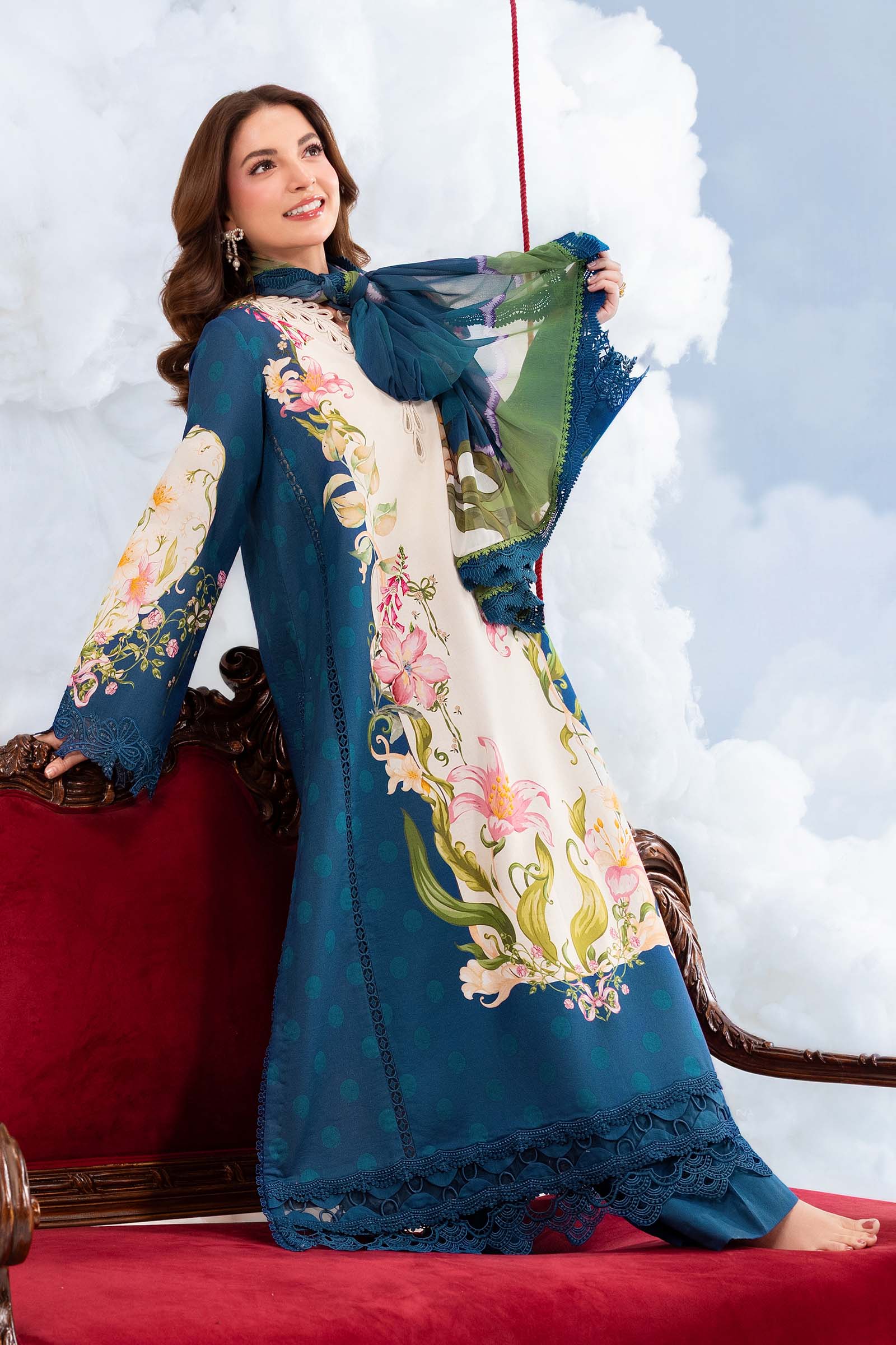 Maria B | M Basics Dreamscape Eid Lawn | MB-CUSV14-05B - Luxury Dress - available at Maria Faisal in UK and USA.