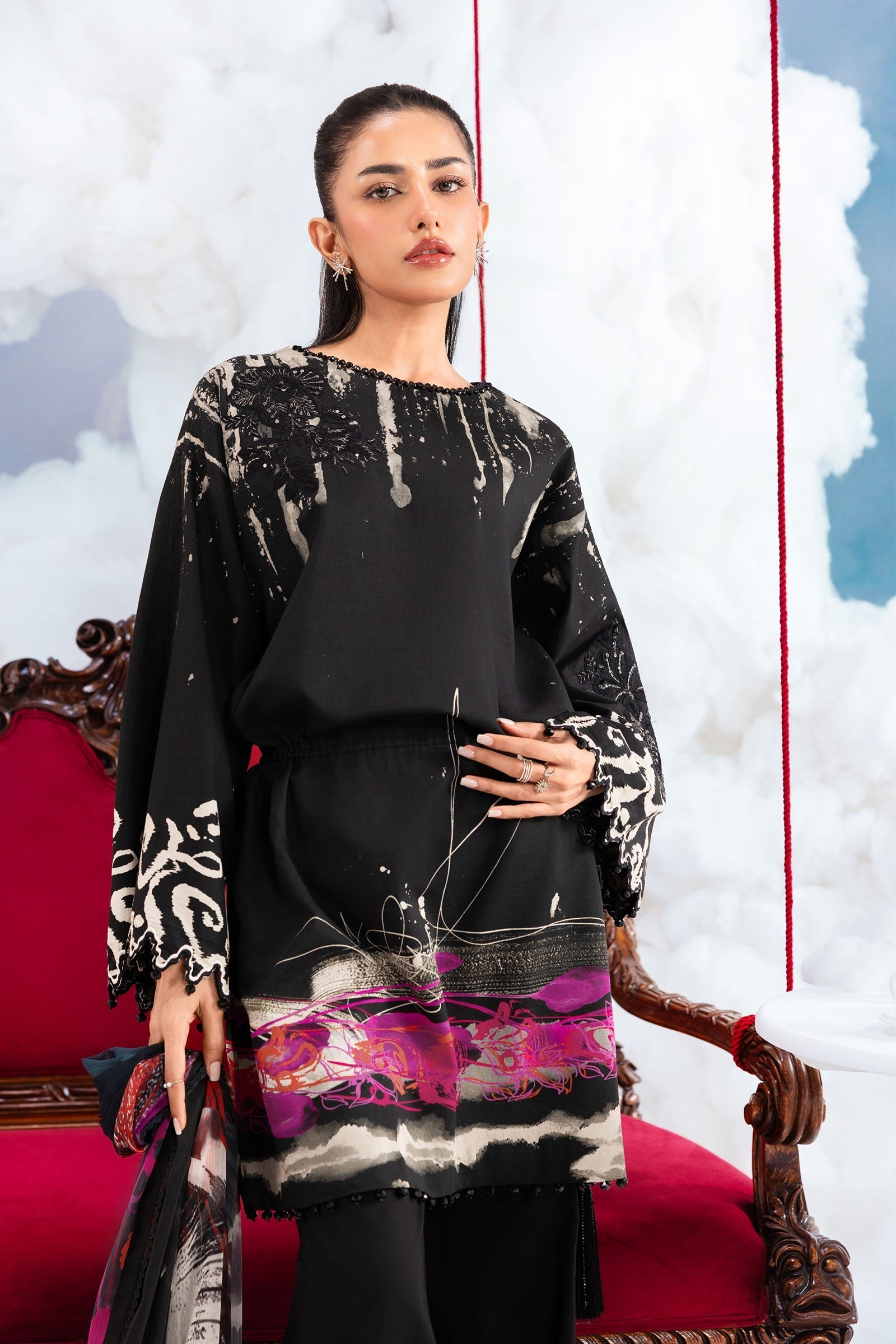 Maria B | M Basics Dreamscape Eid Lawn | MB-CUSV14-06A - Luxury Dress - available at Maria Faisal in UK and USA.