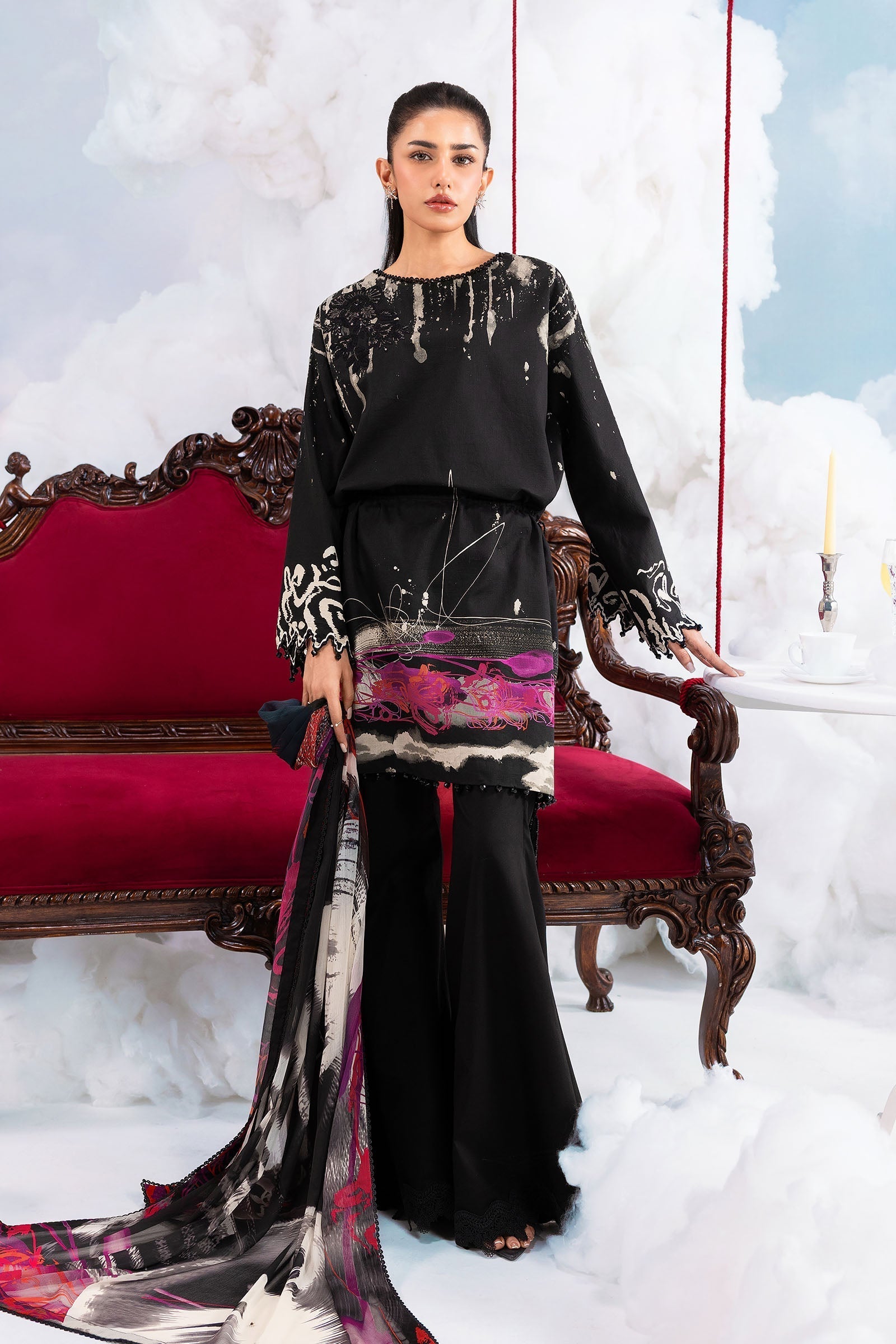 Maria B | M Basics Dreamscape Eid Lawn | MB-CUSV14-06A - Luxury Dress - available at Maria Faisal in UK and USA.