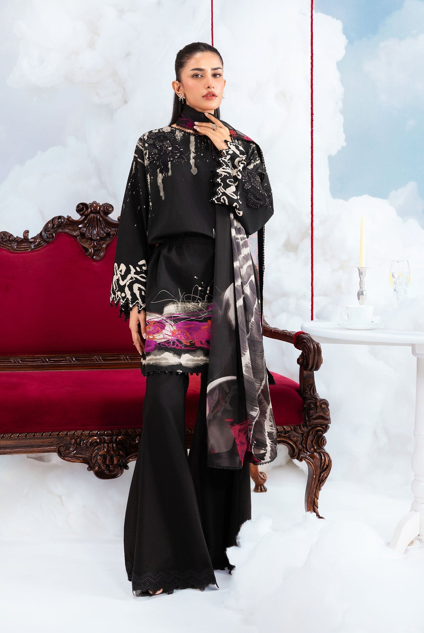 Maria B | M Basics Dreamscape Eid Lawn | MB-CUSV14-06A - Luxury Dress - available at Maria Faisal in UK and USA.