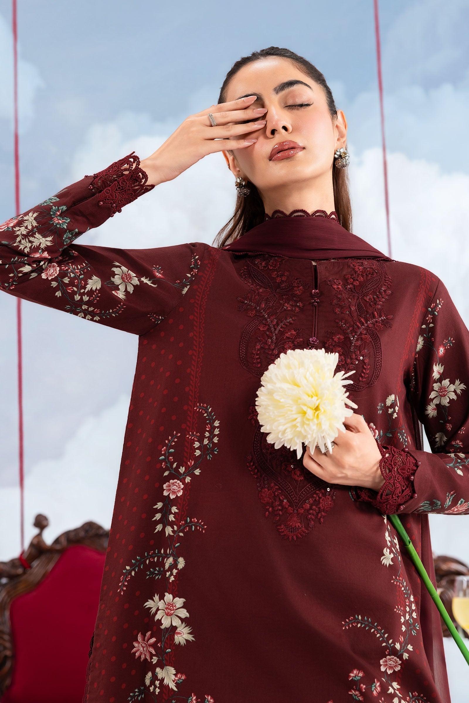 Maria B | M Basics Dreamscape Eid Lawn | MB-CUSV14-07A - Luxury Dress - available at Maria Faisal in UK and USA.