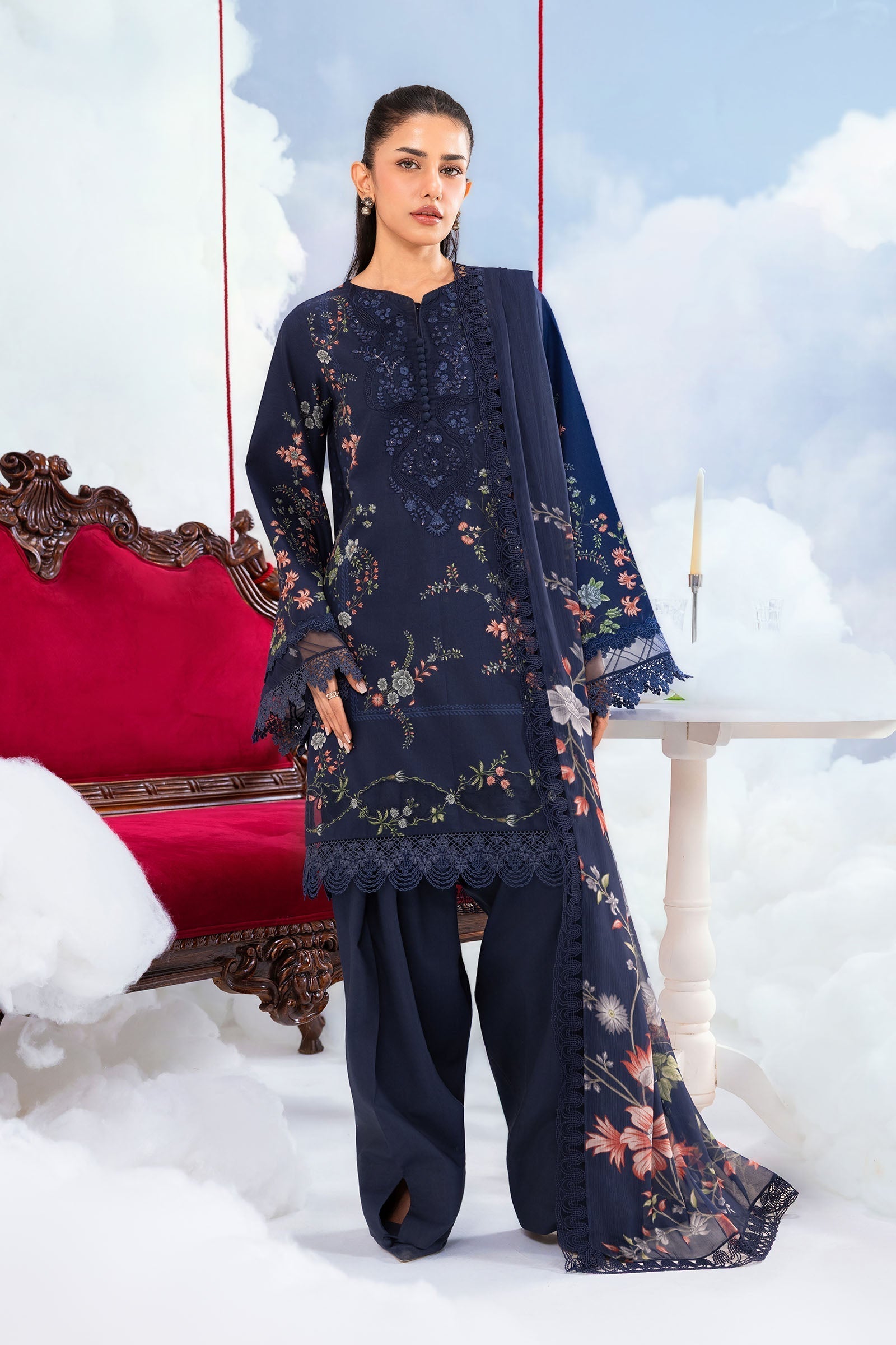 Maria B | M Basics Dreamscape Eid Lawn | MB-CUSV14-07B - Luxury Dress - available at Maria Faisal in UK and USA.