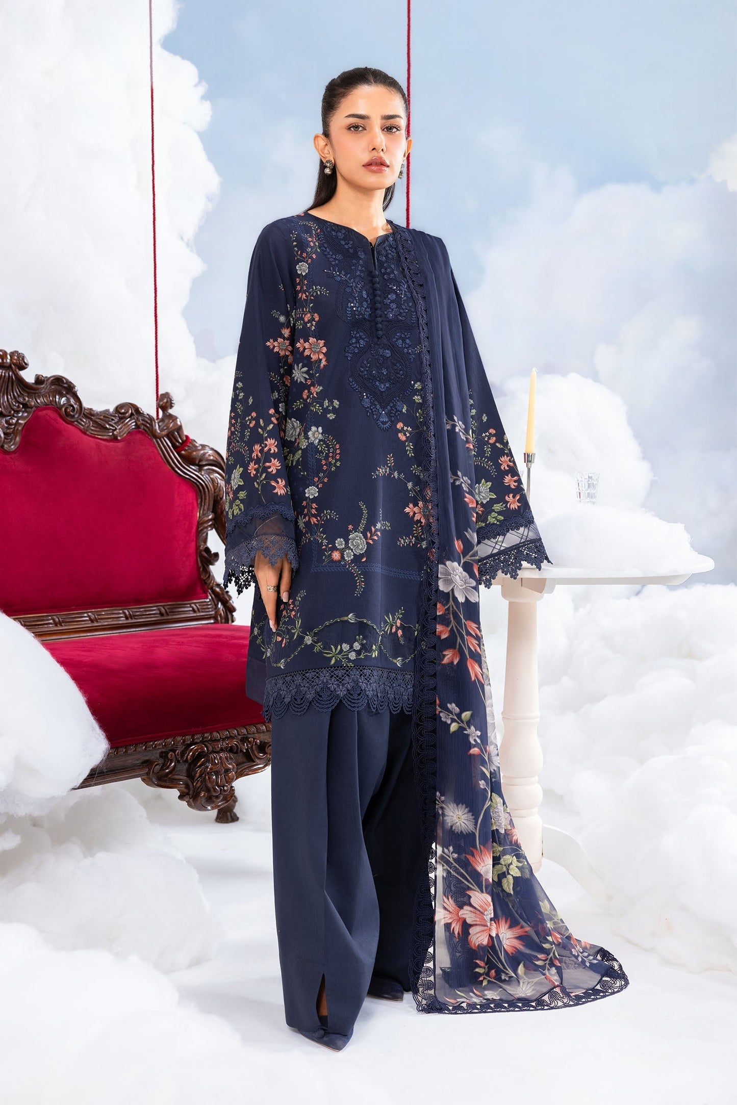 Maria B | M Basics Dreamscape Eid Lawn | MB-CUSV14-07B - Luxury Dress - available at Maria Faisal in UK and USA.
