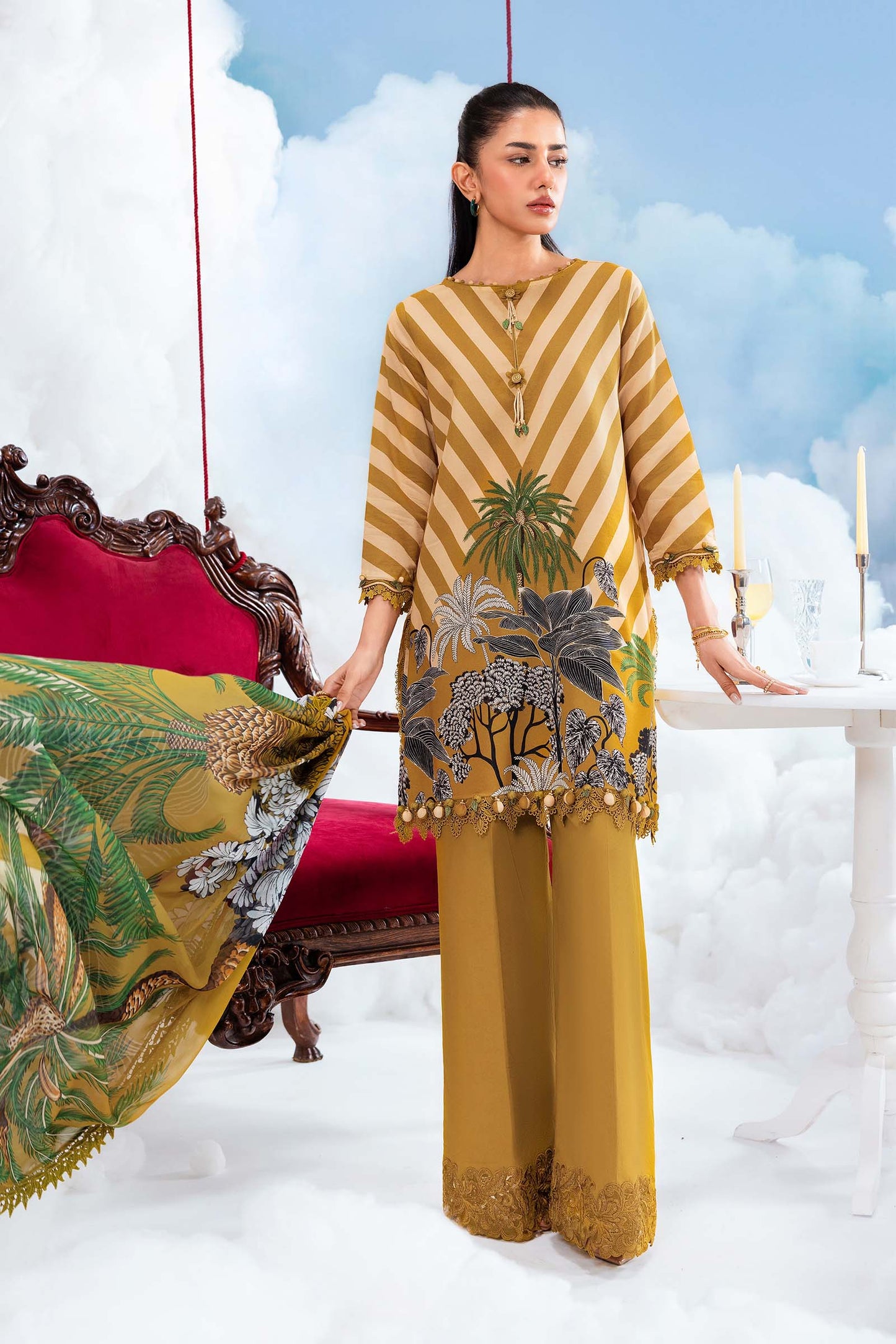 Maria B | M Basics Dreamscape Eid Lawn | MB-CUSV14-08A - Luxury Dress - available at Maria Faisal in UK and USA.