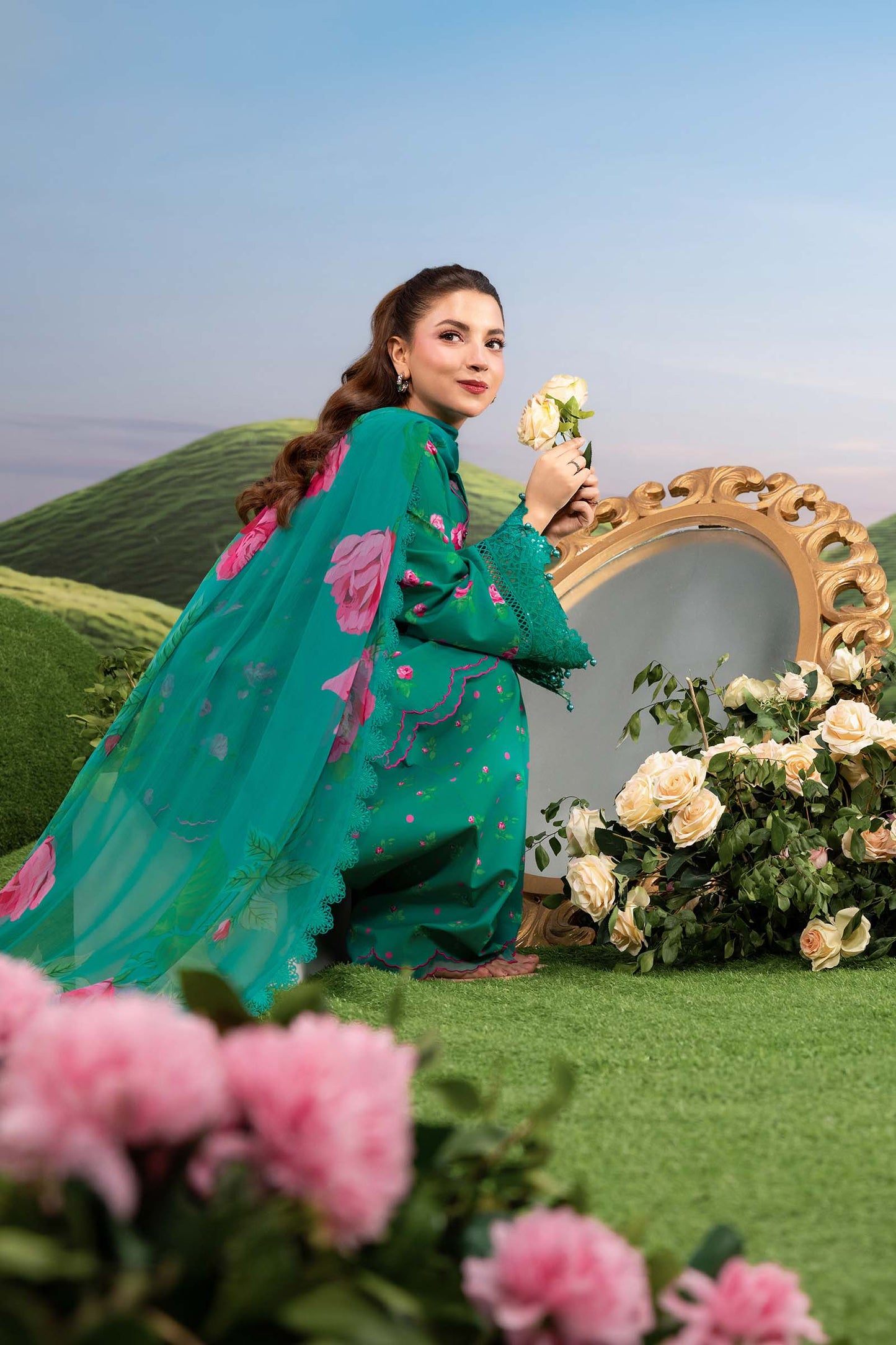 Maria B | M Basics Dreamscape Eid Lawn | MB-CUSV14-09A - Luxury Dress - available at Maria Faisal in UK and USA.