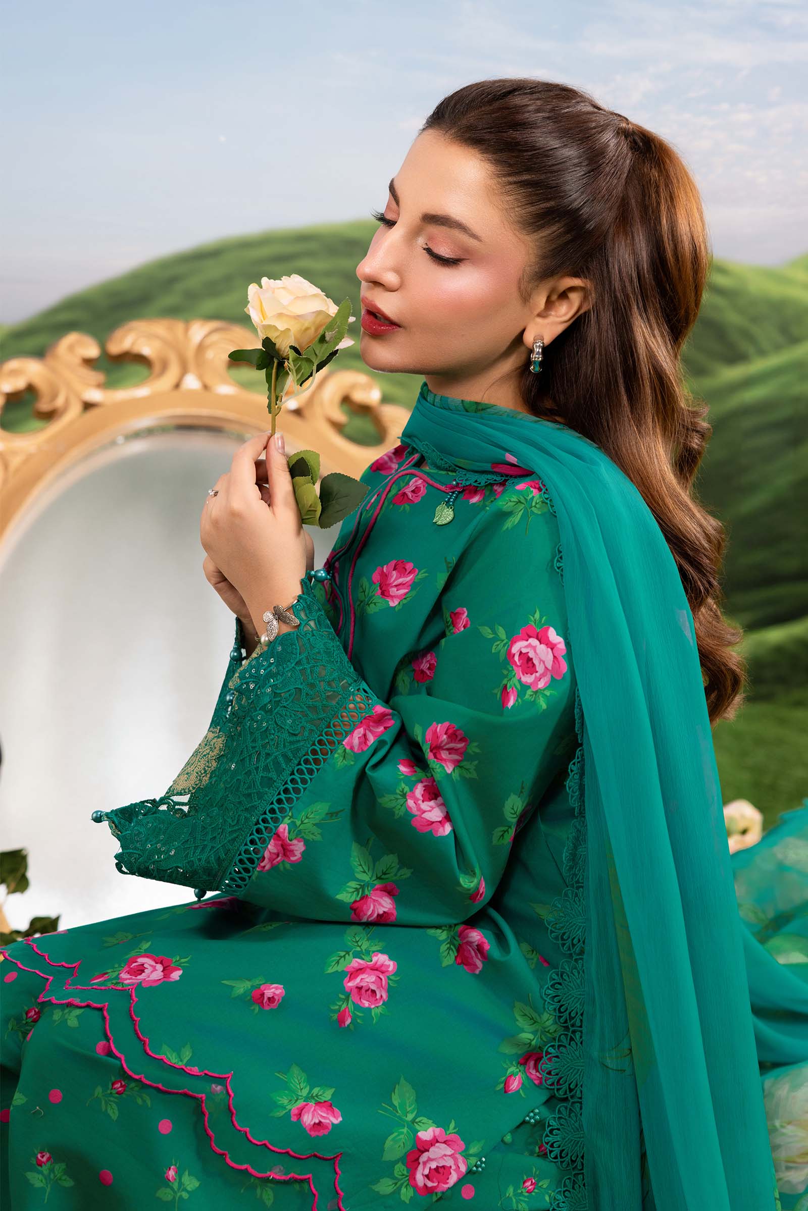 Maria B | M Basics Dreamscape Eid Lawn | MB-CUSV14-09A - Luxury Dress - available at Maria Faisal in UK and USA.