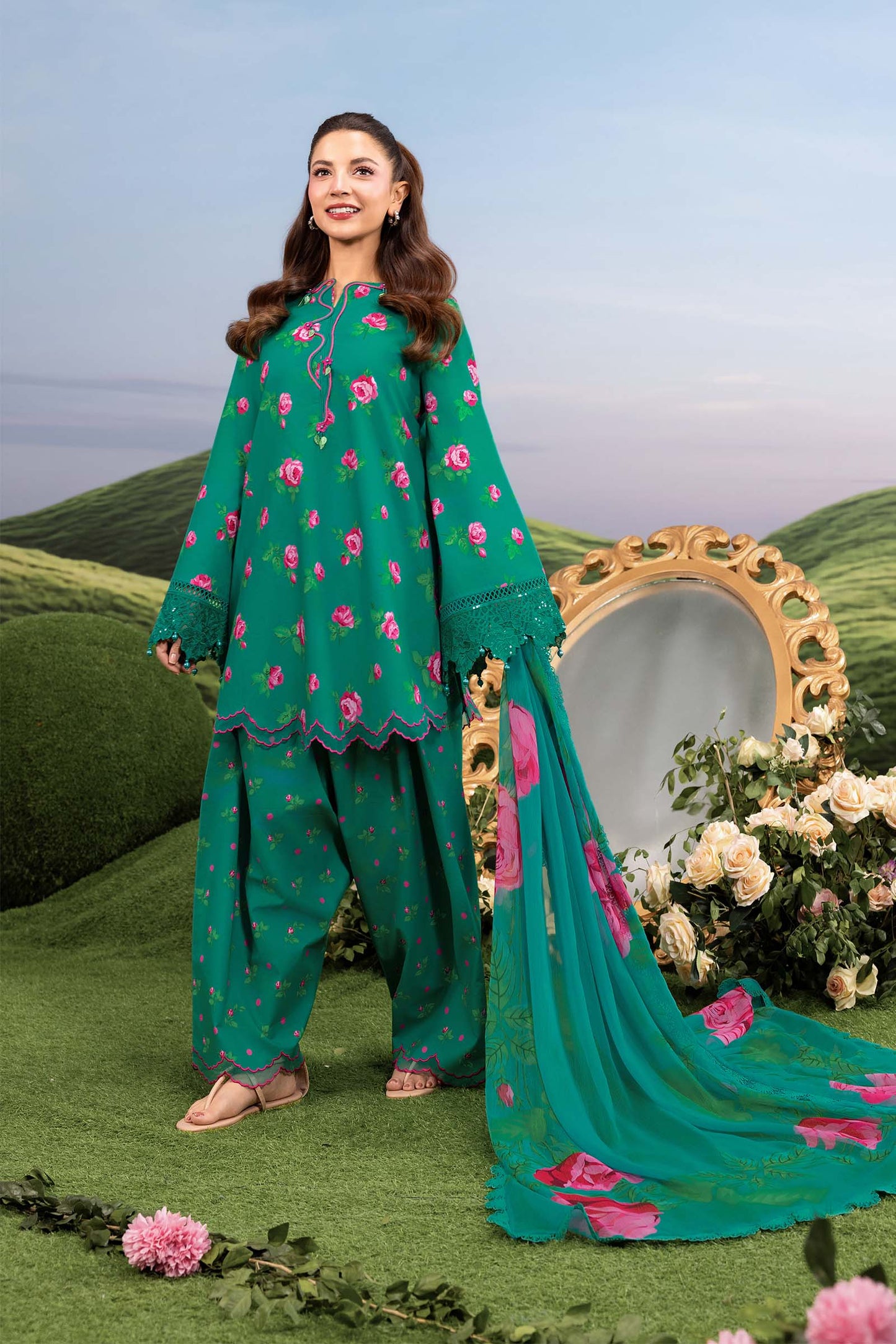 Maria B | M Basics Dreamscape Eid Lawn | MB-CUSV14-09A - Luxury Dress - available at Maria Faisal in UK and USA.