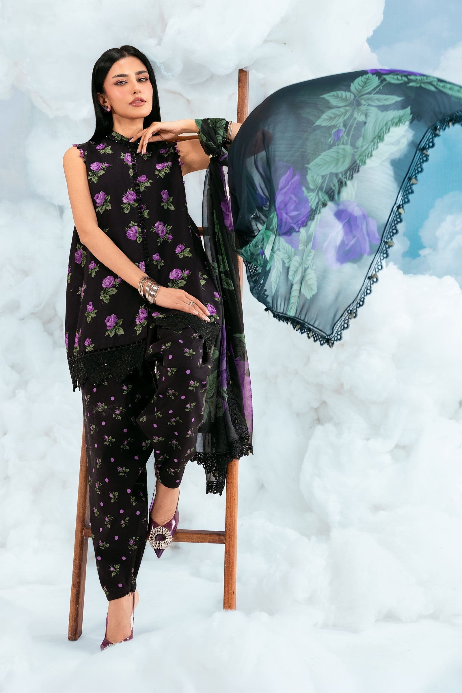 Maria B | M Basics Dreamscape Eid Lawn | MB-CUSV14-09B - Luxury Dress - available at Maria Faisal in UK and USA.