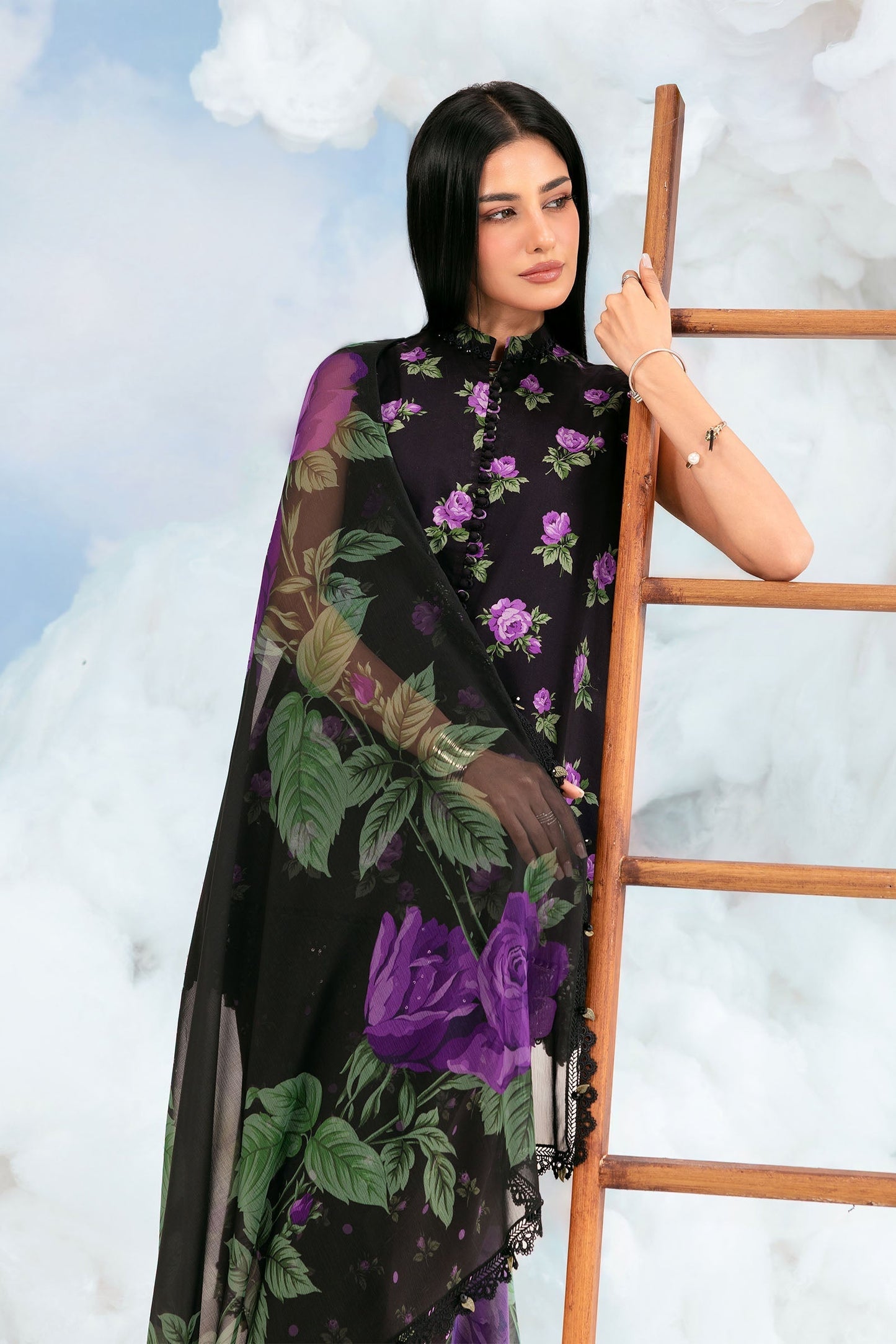 Maria B | M Basics Dreamscape Eid Lawn | MB-CUSV14-09B - Luxury Dress - available at Maria Faisal in UK and USA.