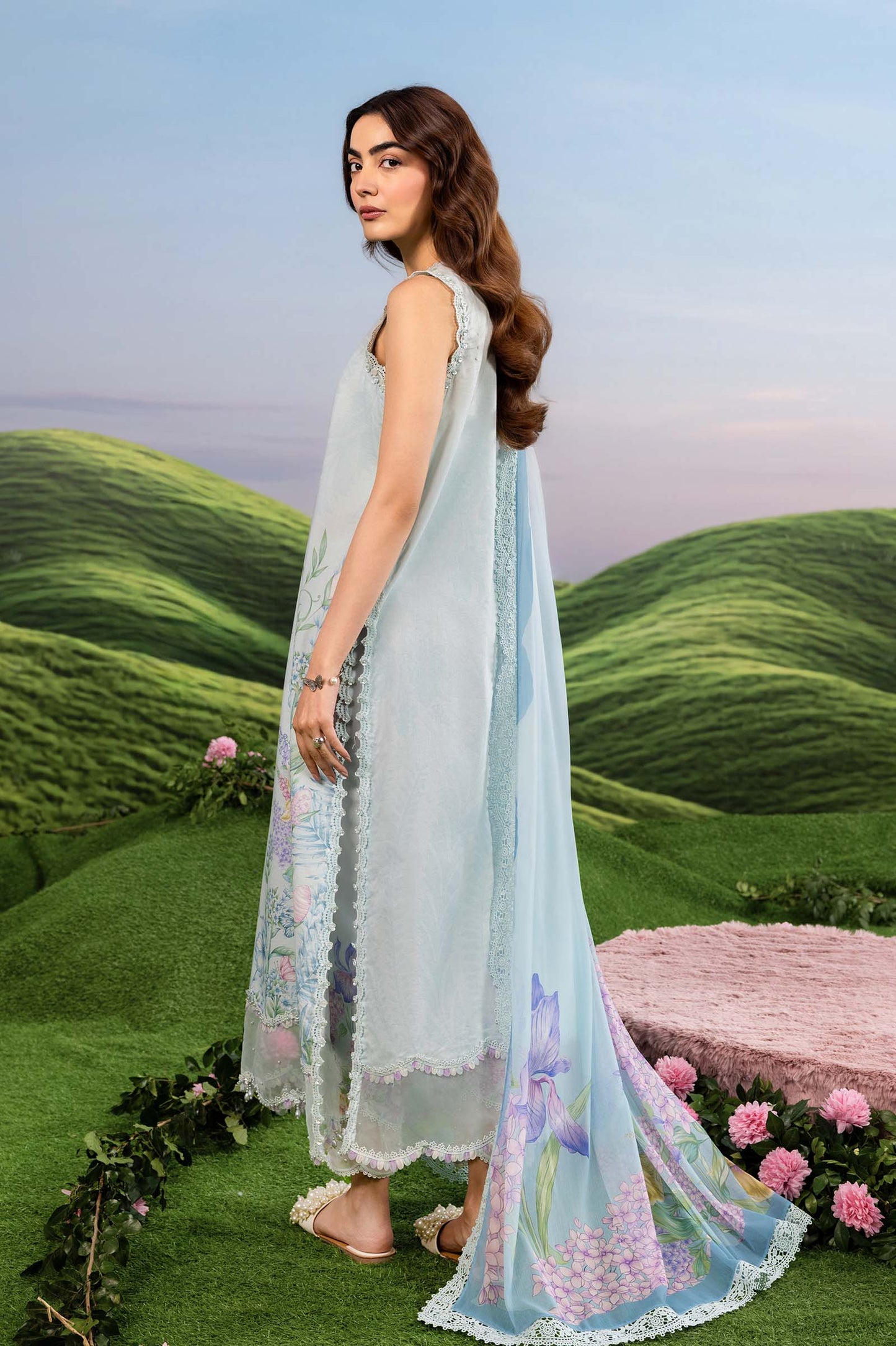 Maria B | M Basics Dreamscape Eid Lawn | MB-CUSV14-10A - Luxury Dress - available at Maria Faisal in UK and USA.