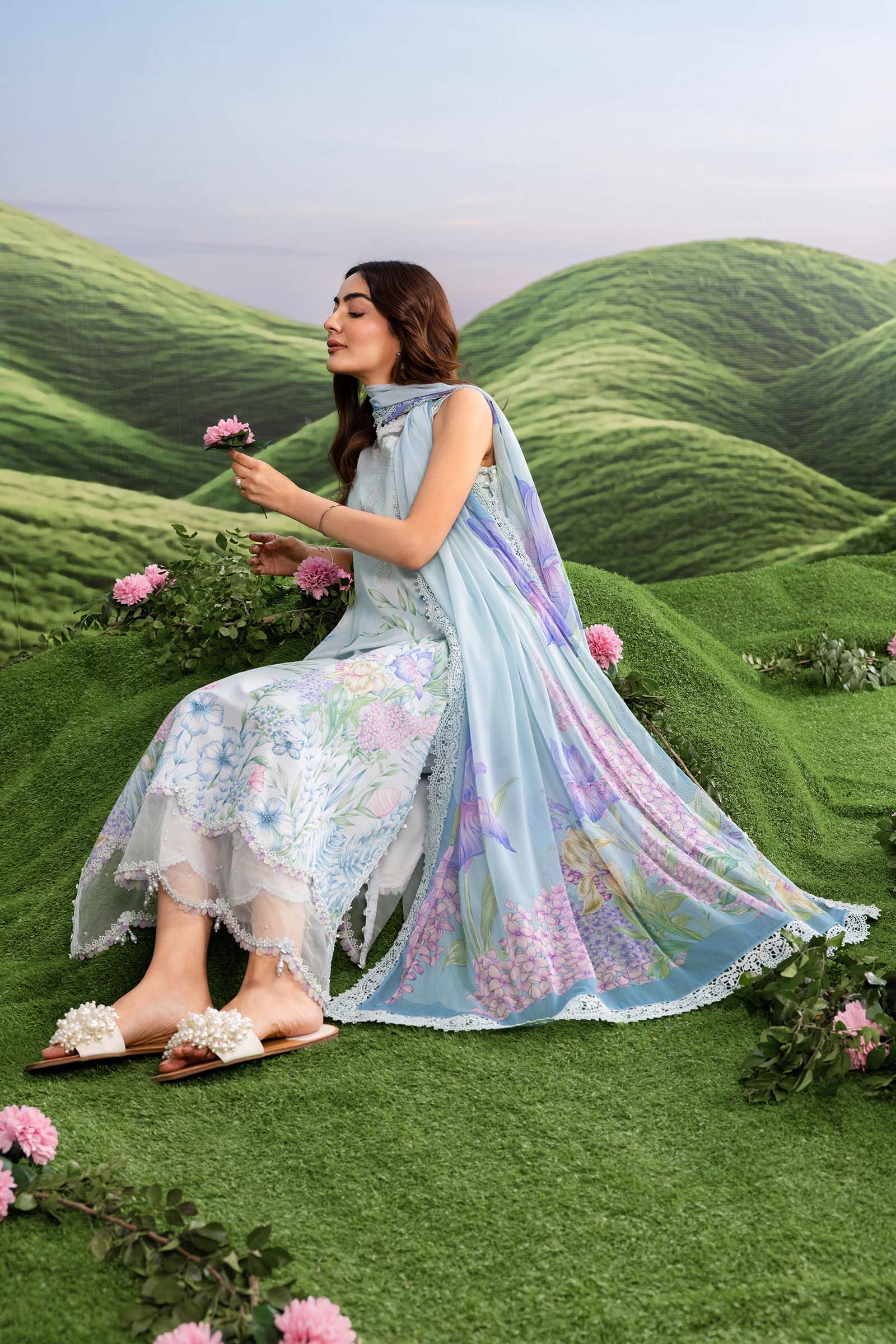 Maria B | M Basics Dreamscape Eid Lawn | MB-CUSV14-10A - Luxury Dress - available at Maria Faisal in UK and USA.