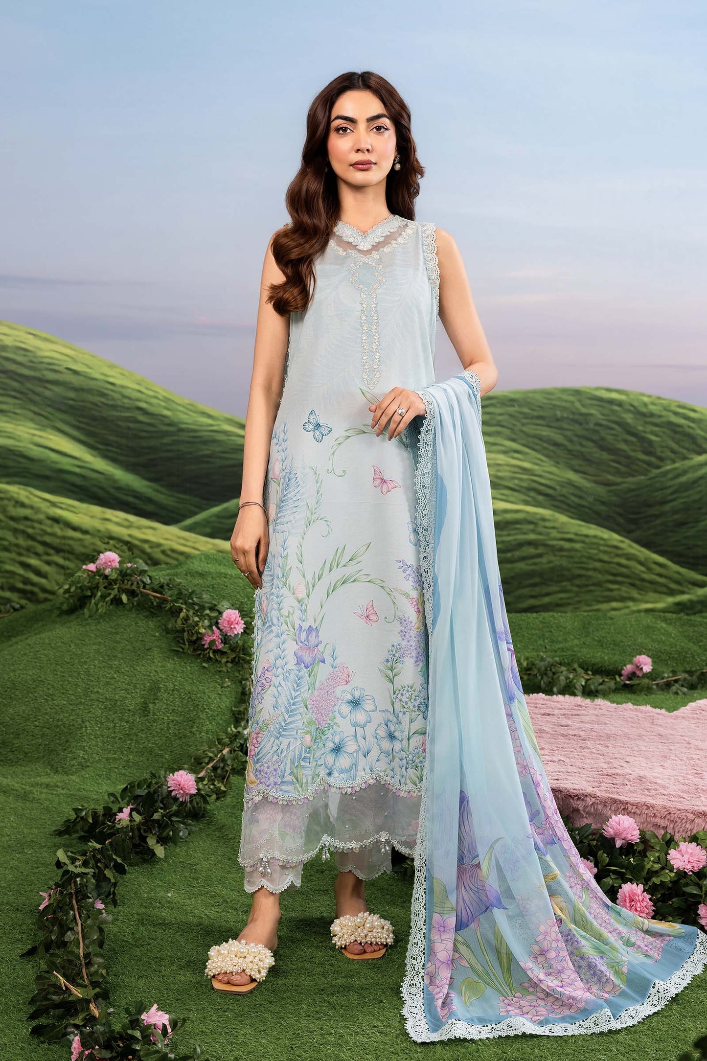 Maria B | M Basics Dreamscape Eid Lawn | MB-CUSV14-10A - Luxury Dress - available at Maria Faisal in UK and USA.
