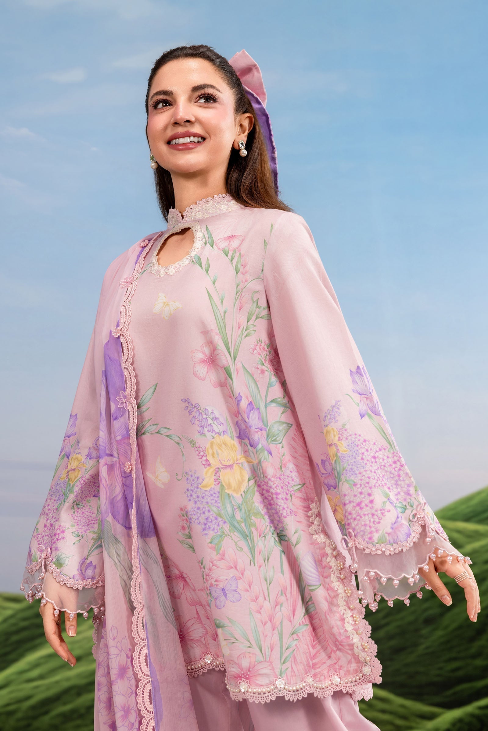 Maria B | M Basics Dreamscape Eid Lawn | MB-CUSV14-10B - Luxury Dress - available at Maria Faisal in UK and USA.
