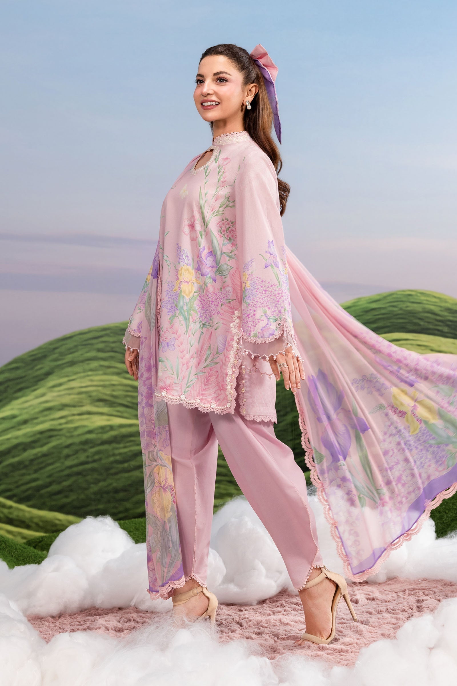 Maria B | M Basics Dreamscape Eid Lawn | MB-CUSV14-10B - Luxury Dress - available at Maria Faisal in UK and USA.
