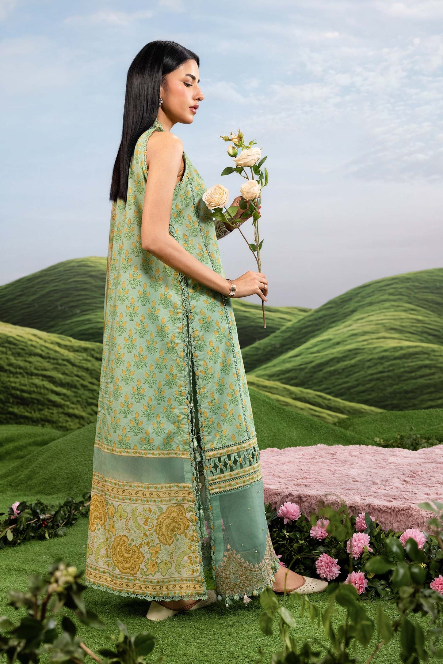 Maria B | M Basics Dreamscape Eid Lawn | MB-CUSV14-12B - Luxury Dress - available at Maria Faisal in UK and USA.