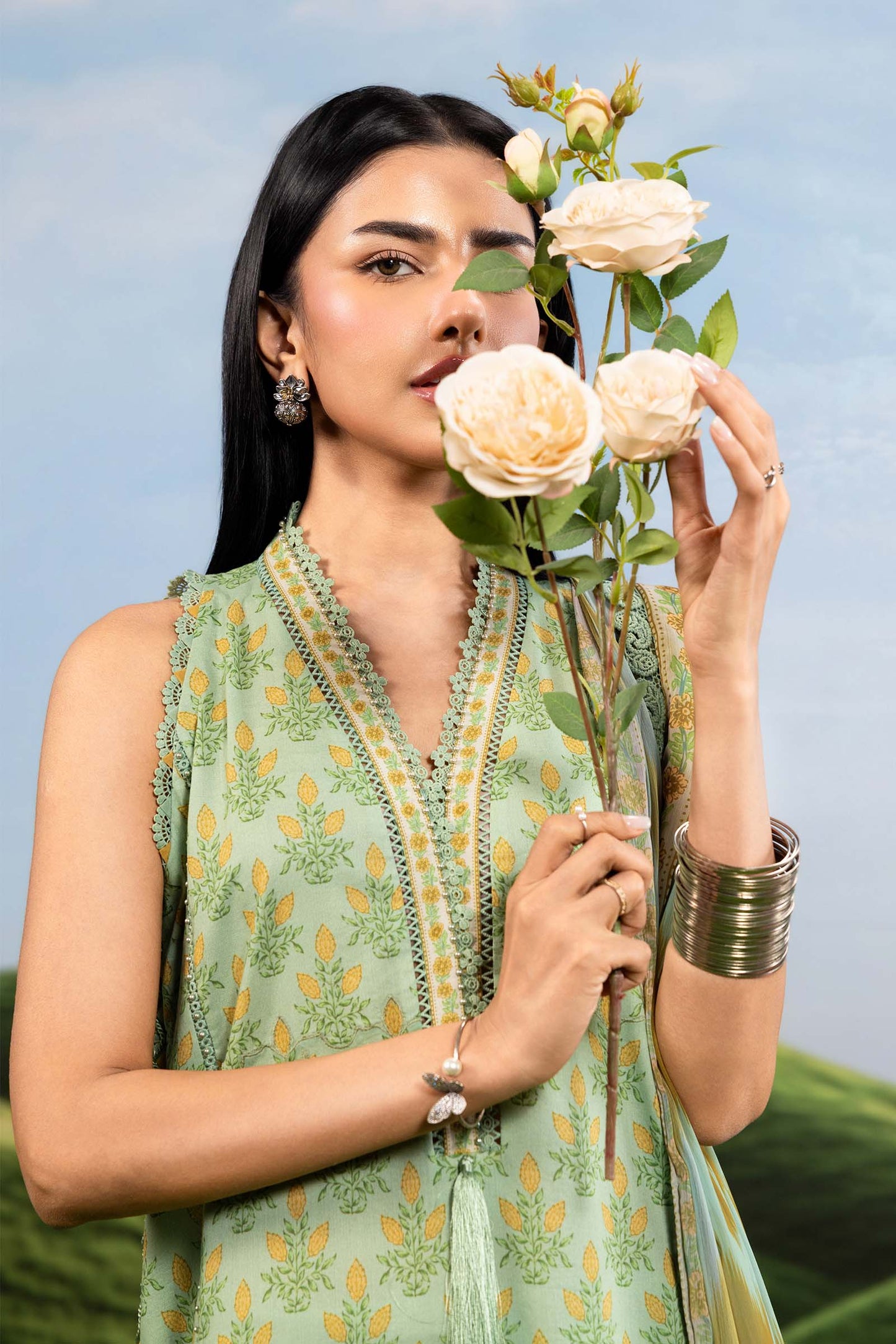 Maria B | M Basics Dreamscape Eid Lawn | MB-CUSV14-12B - Luxury Dress - available at Maria Faisal in UK and USA.