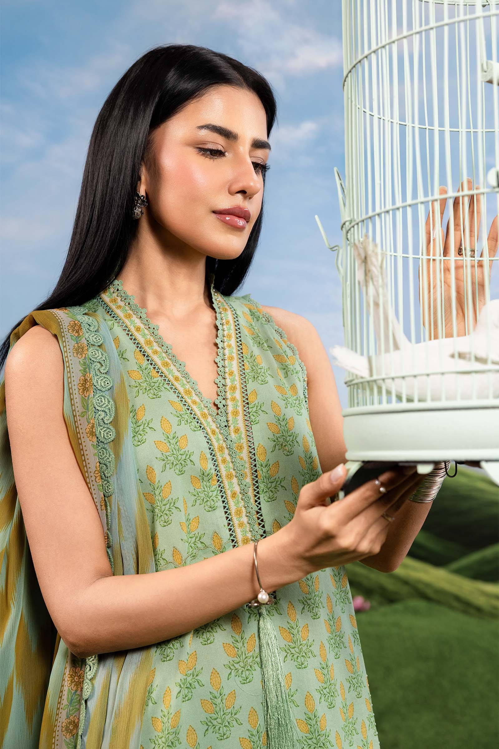 Maria B | M Basics Dreamscape Eid Lawn | MB-CUSV14-12B - Luxury Dress - available at Maria Faisal in UK and USA.