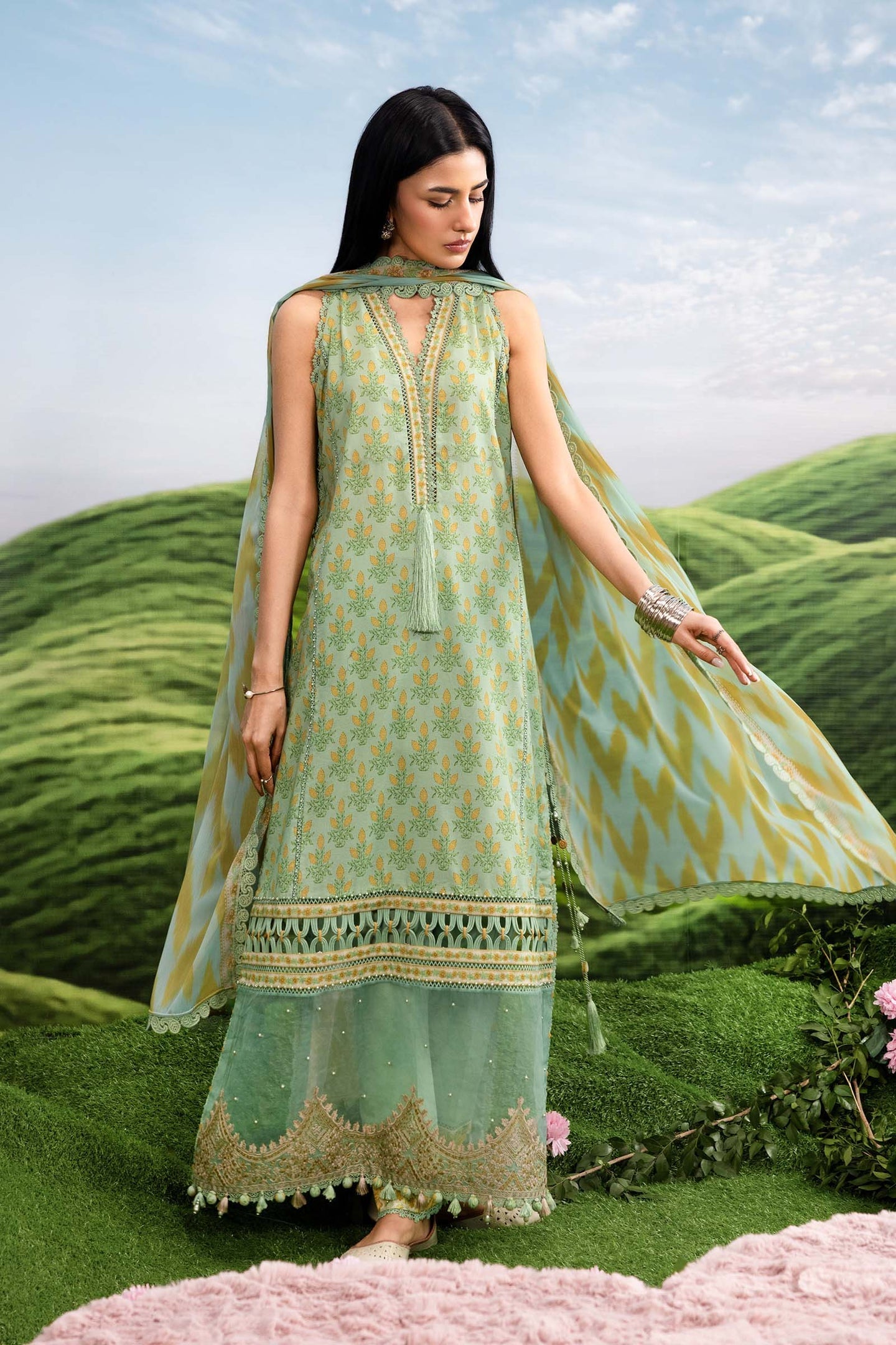 Maria B | M Basics Dreamscape Eid Lawn | MB-CUSV14-12B - Luxury Dress - available at Maria Faisal in UK and USA.