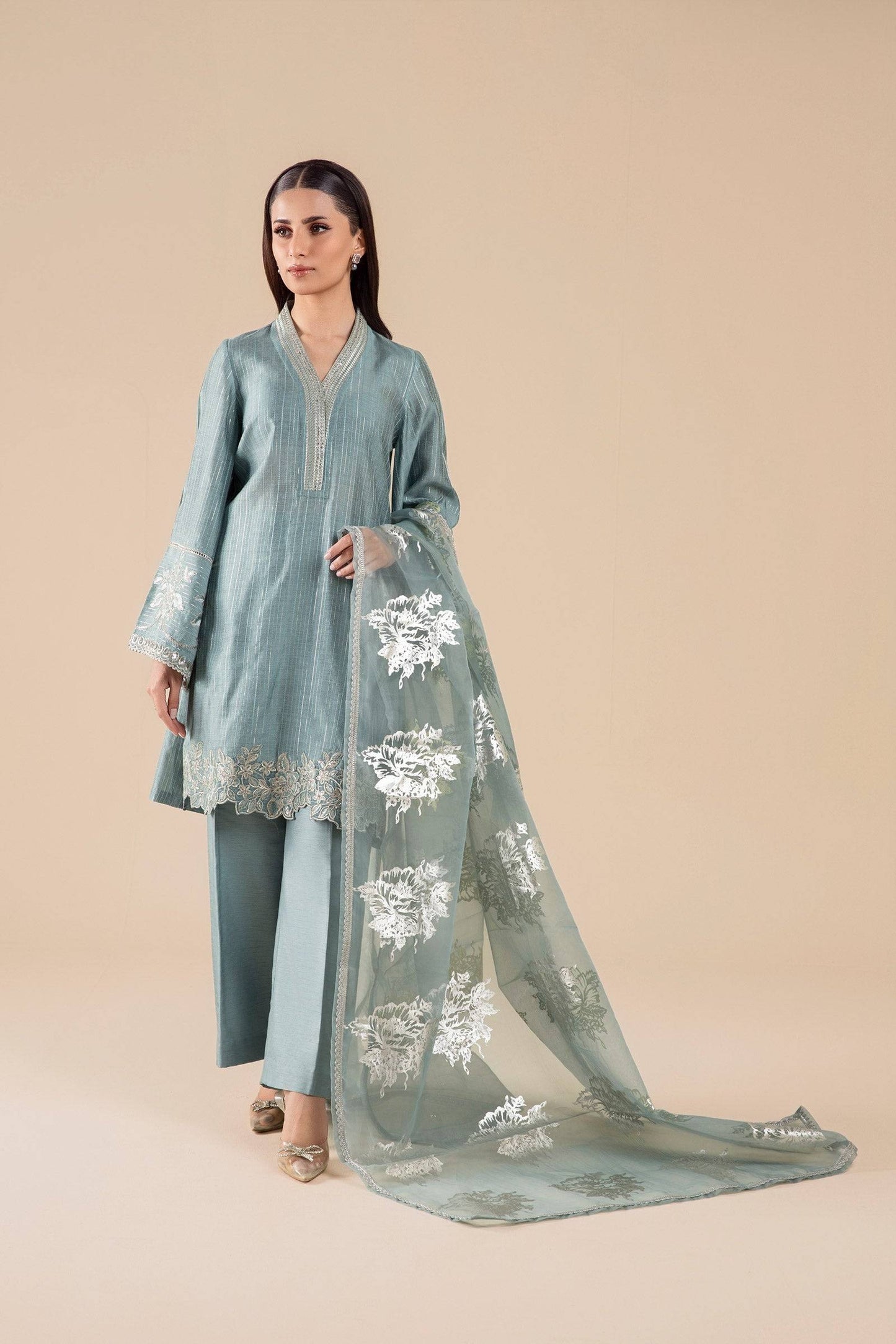 Maria B | Basics RTW | 3 Pc Embroidered Two Tone Lurex Silk Suit | MB-FS25-28 by Maria Faisal - Registered Vendor of : Maria B - type : Ladies Clothes - 100% original wedding dresses