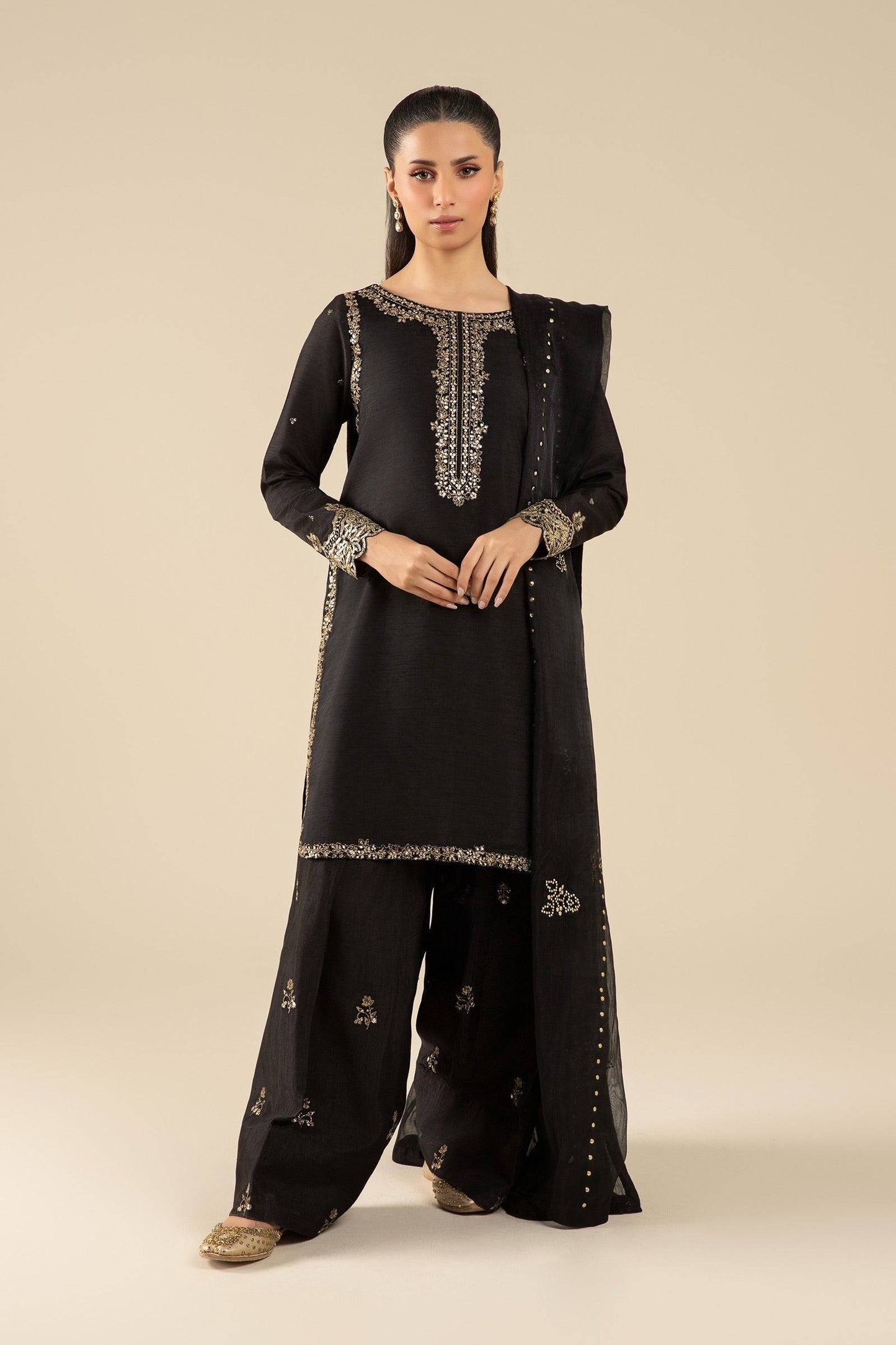 Maria B | Basics RTW | 3 Pc Embroidered Raw Silk Suit | MB-FS25-32-B by Maria Faisal - Registered Vendor of : Maria B - type : Ladies Clothes - 100% original wedding dresses