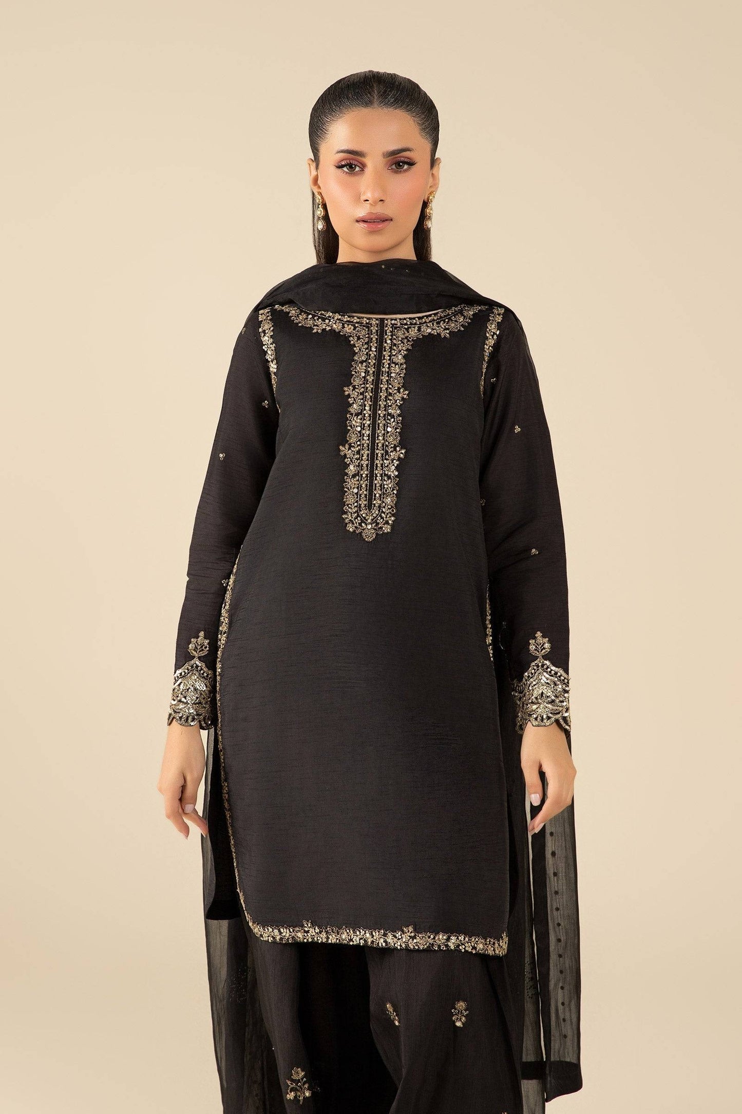 Maria B | Basics RTW | 3 Pc Embroidered Raw Silk Suit | MB-FS25-32-B by Maria Faisal - Registered Vendor of : Maria B - type : Ladies Clothes - 100% original wedding dresses