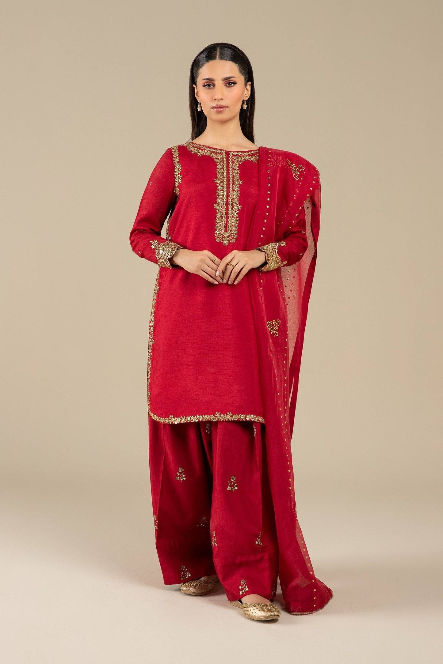 Maria B | Basics RTW | 3 Pc Embroidered Raw Silk Suit | MB-FS25-32 by Maria Faisal - Registered Vendor of : Maria B - type : Ladies Clothes - 100% original wedding dresses