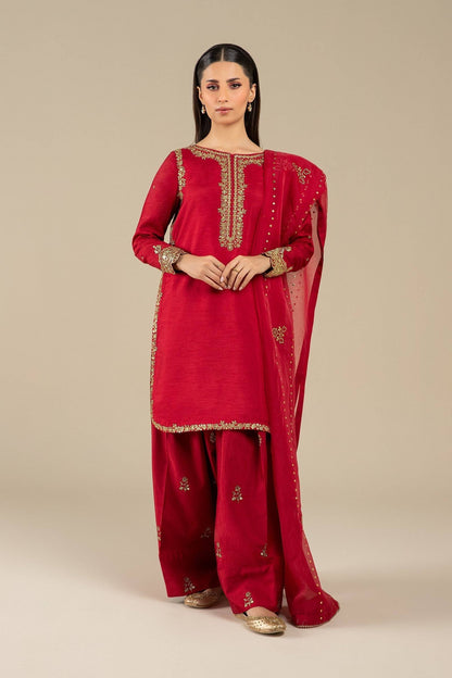 Maria B | Basics RTW | 3 Pc Embroidered Raw Silk Suit | MB-FS25-32 by Maria Faisal - Registered Vendor of : Maria B - type : Ladies Clothes - 100% original wedding dresses