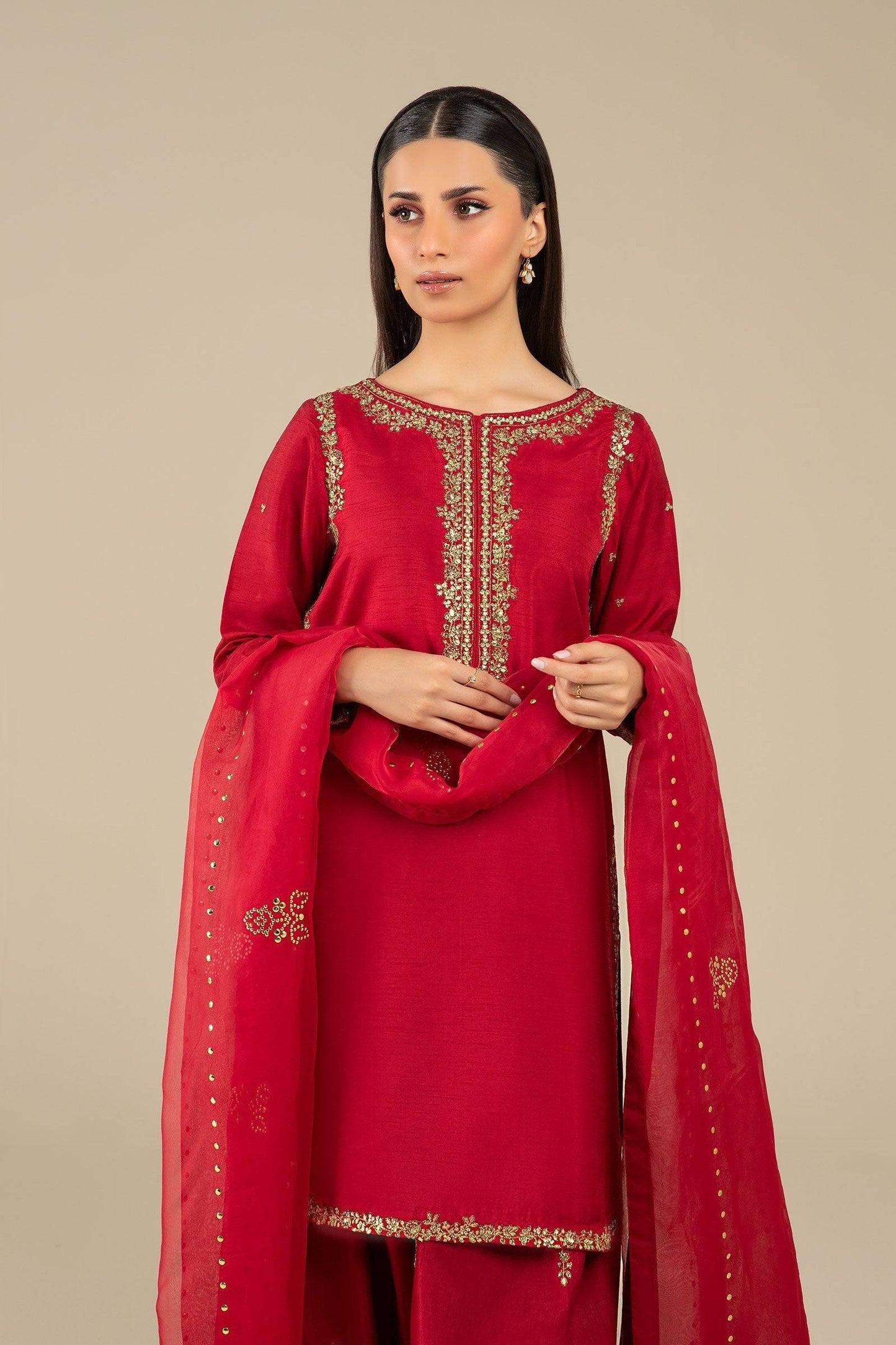 Maria B | Basics RTW | 3 Pc Embroidered Raw Silk Suit | MB-FS25-32 by Maria Faisal - Registered Vendor of : Maria B - type : Ladies Clothes - 100% original wedding dresses