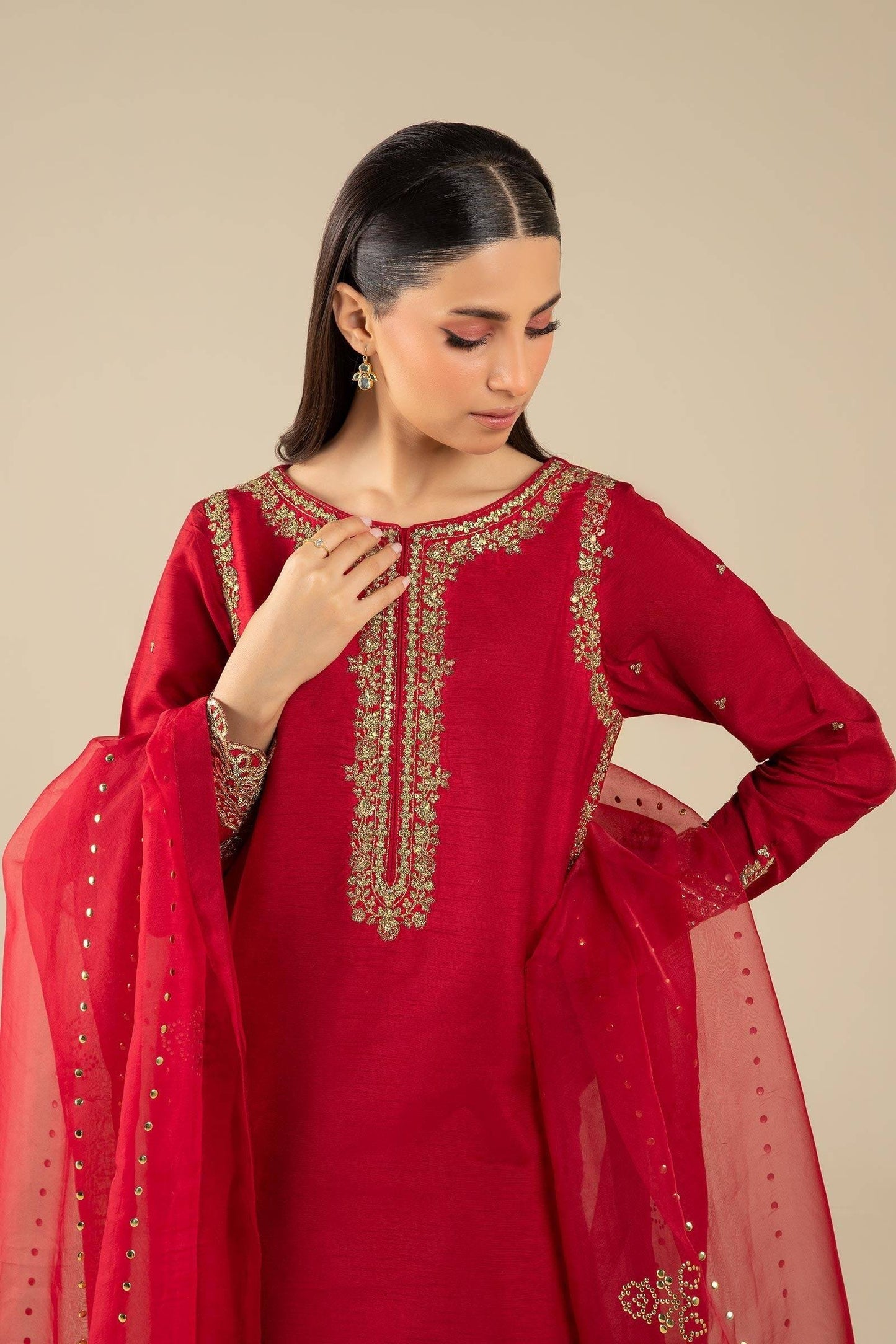 Maria B | Basics RTW | 3 Pc Embroidered Raw Silk Suit | MB-FS25-32 by Maria Faisal - Registered Vendor of : Maria B - type : Ladies Clothes - 100% original wedding dresses