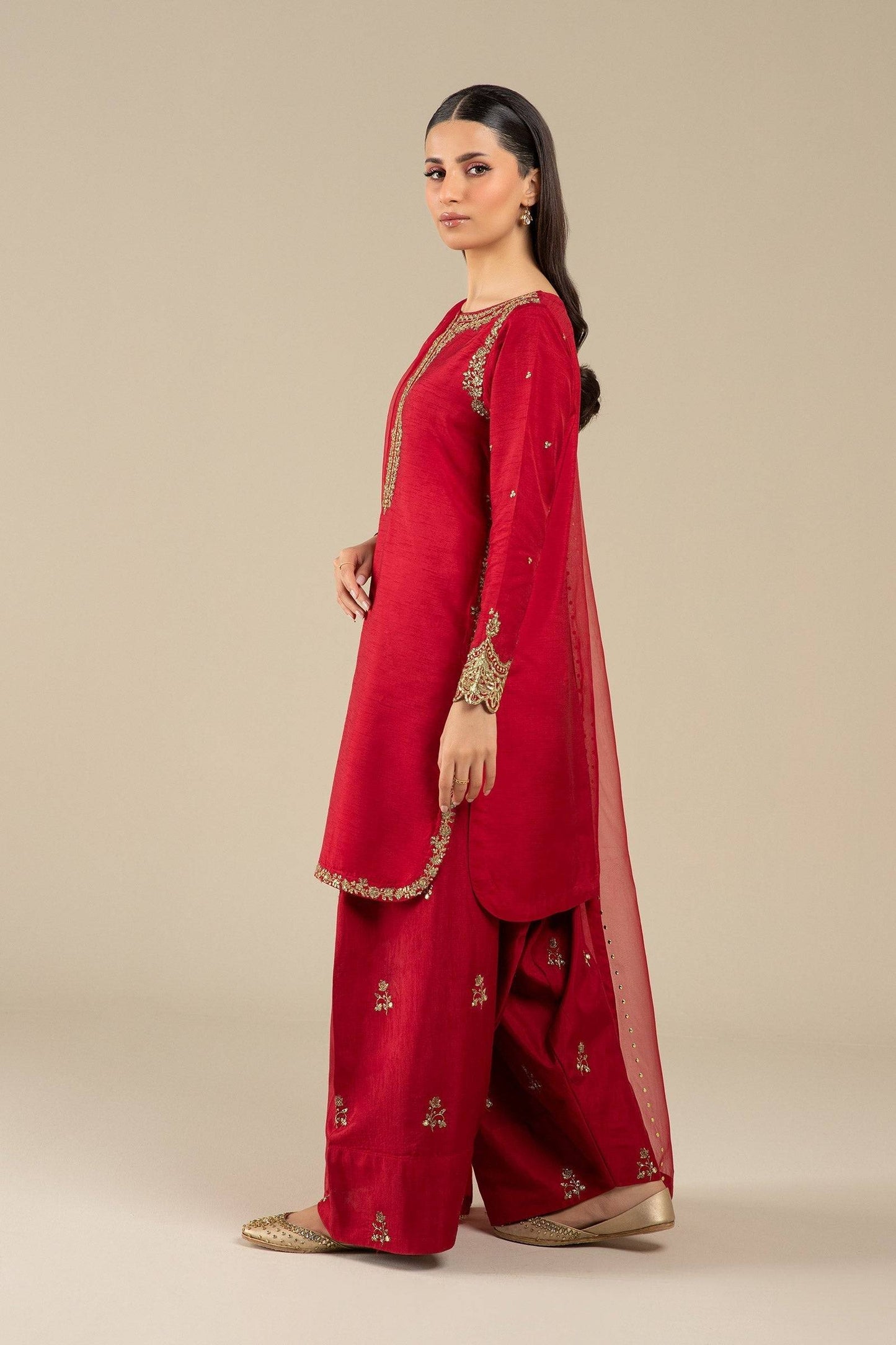 Maria B | Basics RTW | 3 Pc Embroidered Raw Silk Suit | MB-FS25-32 by Maria Faisal - Registered Vendor of : Maria B - type : Ladies Clothes - 100% original wedding dresses