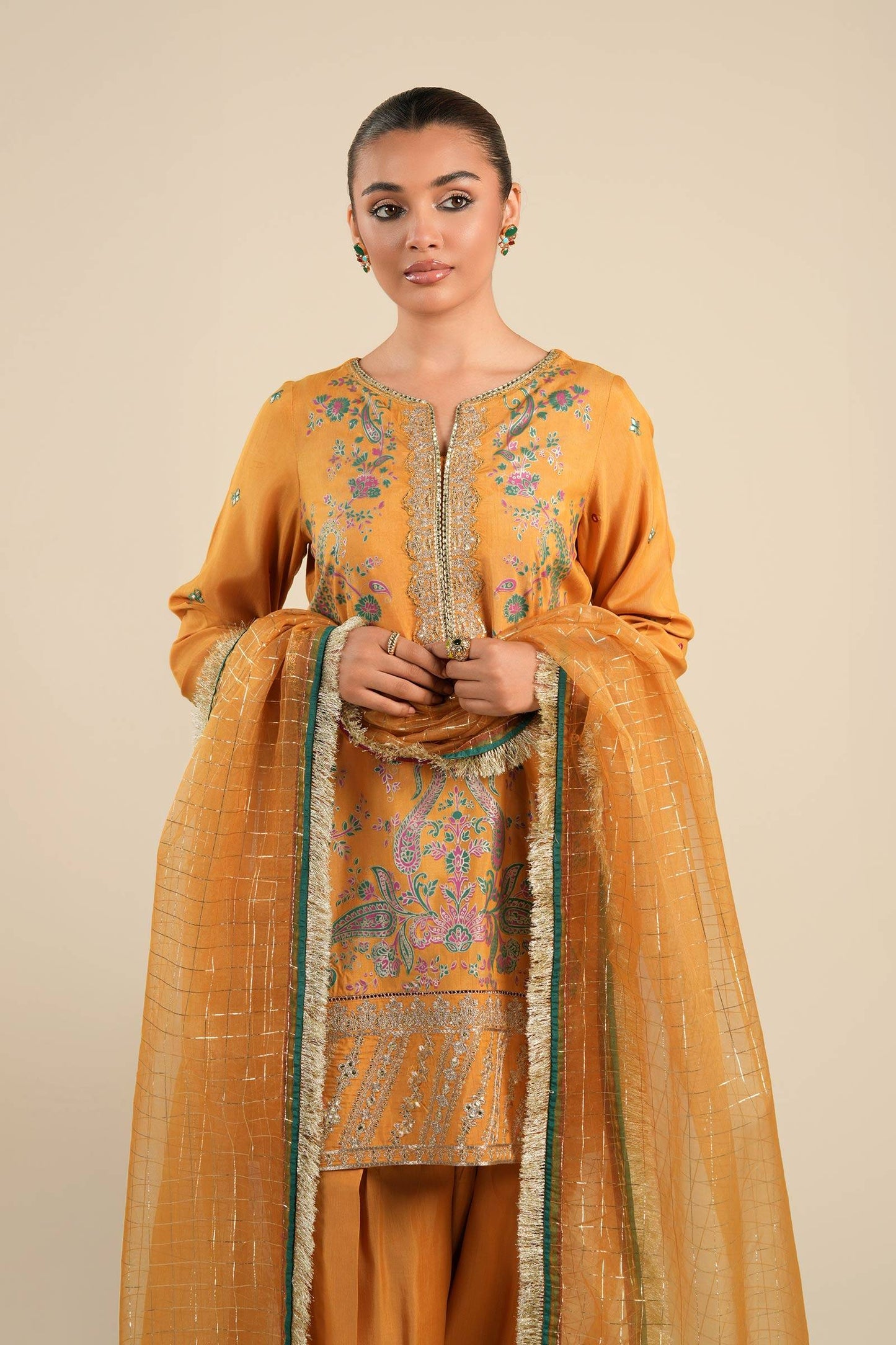 Maria B | Basics RTW | 3 Pc Embroidered Raw Silk Suit | MB-FS25-33 by Maria Faisal - Registered Vendor of : Maria B - type : Ladies Clothes - 100% original wedding dresses